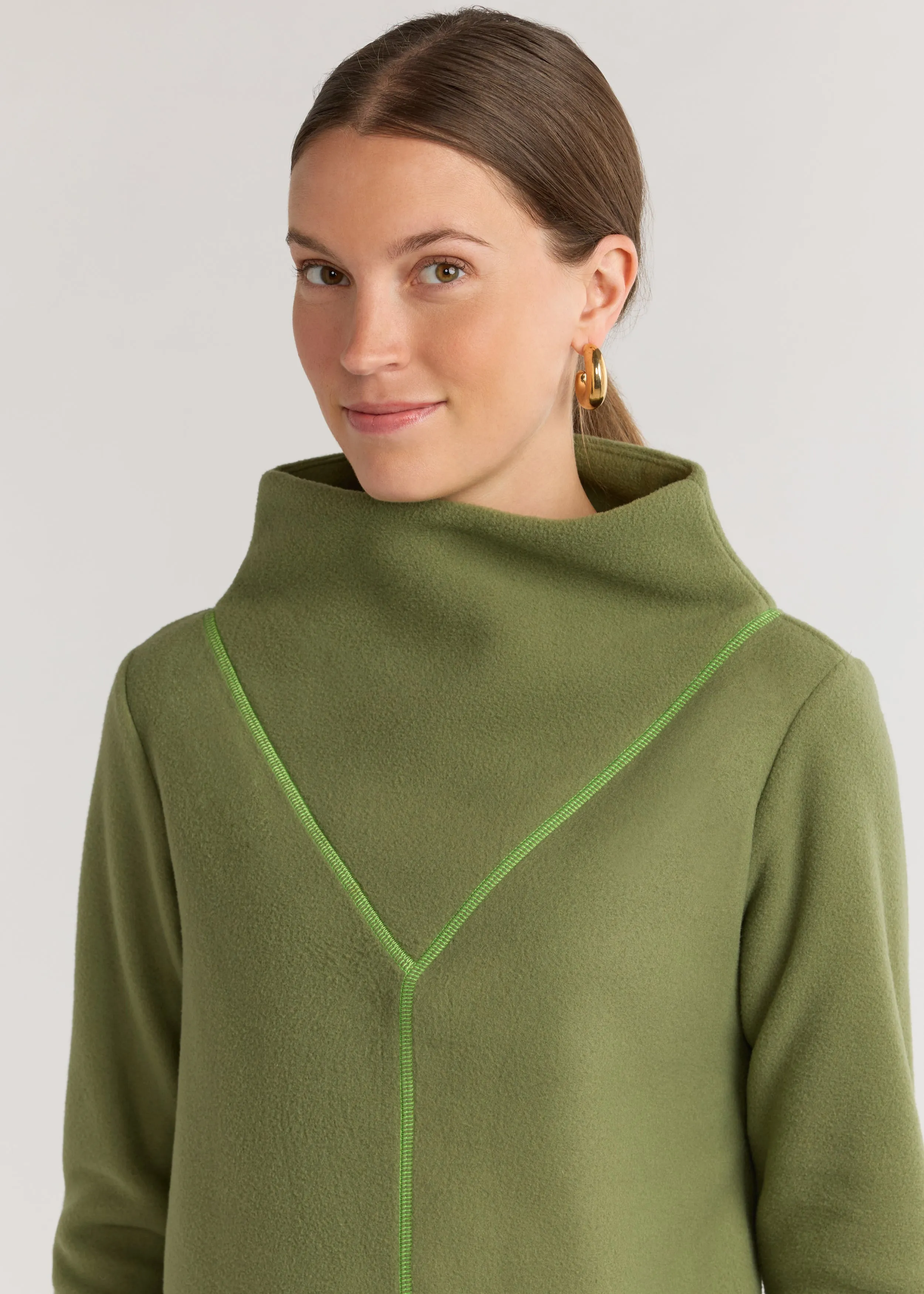 Carroll Street Turtleneck in Vello Fleece (Army Green) sold by Dudley Stephens