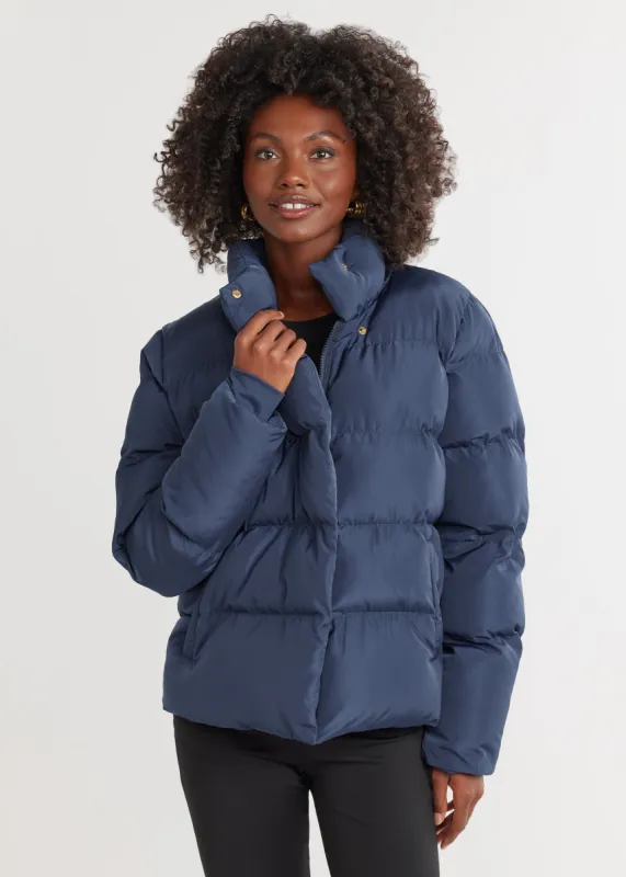 Astrid Puffer in Lustre Puff (Navy) sold by Dudley Stephens