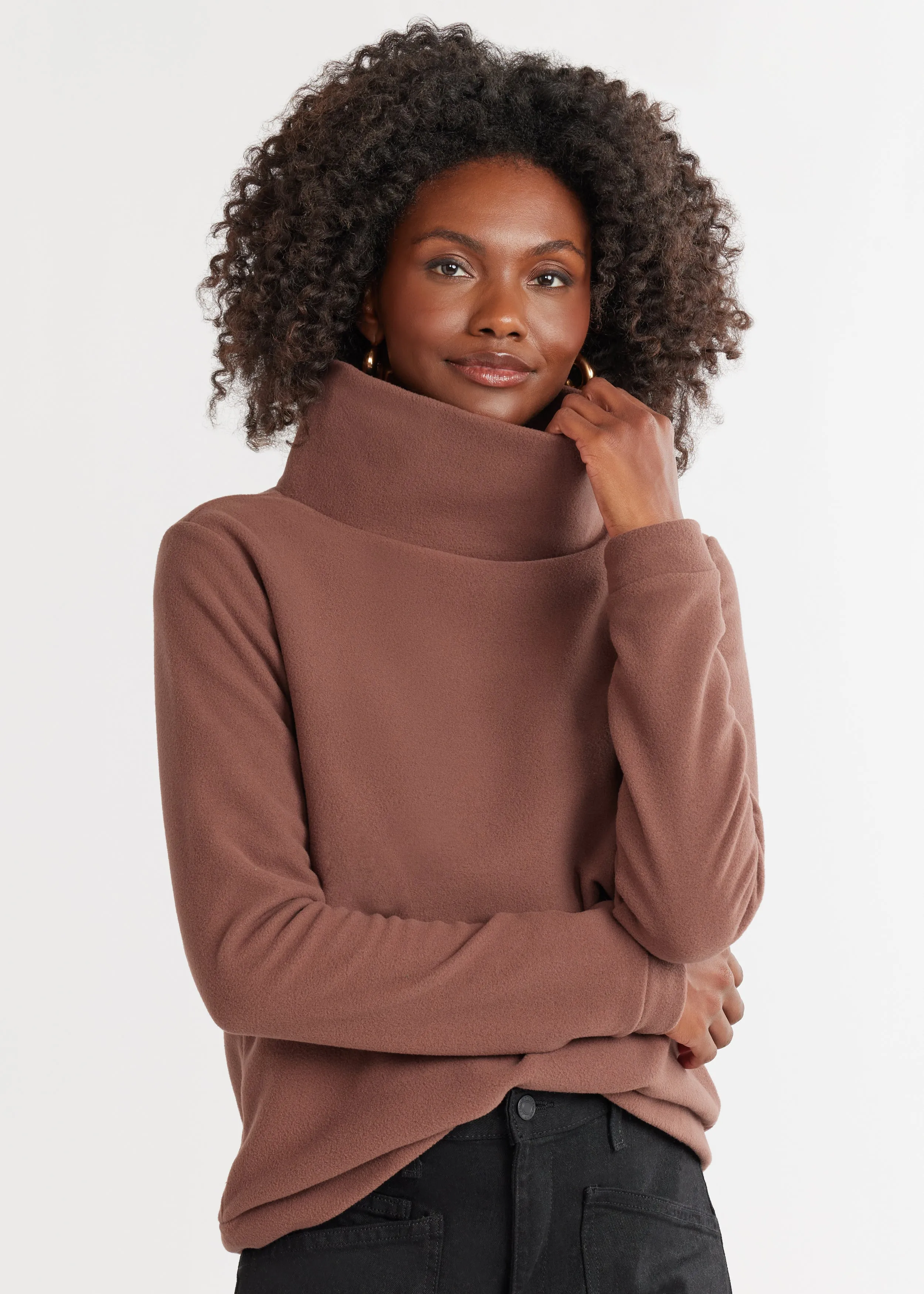 Park Slope Turtleneck in Vello Fleece (Chestnut) sold by Dudley Stephens