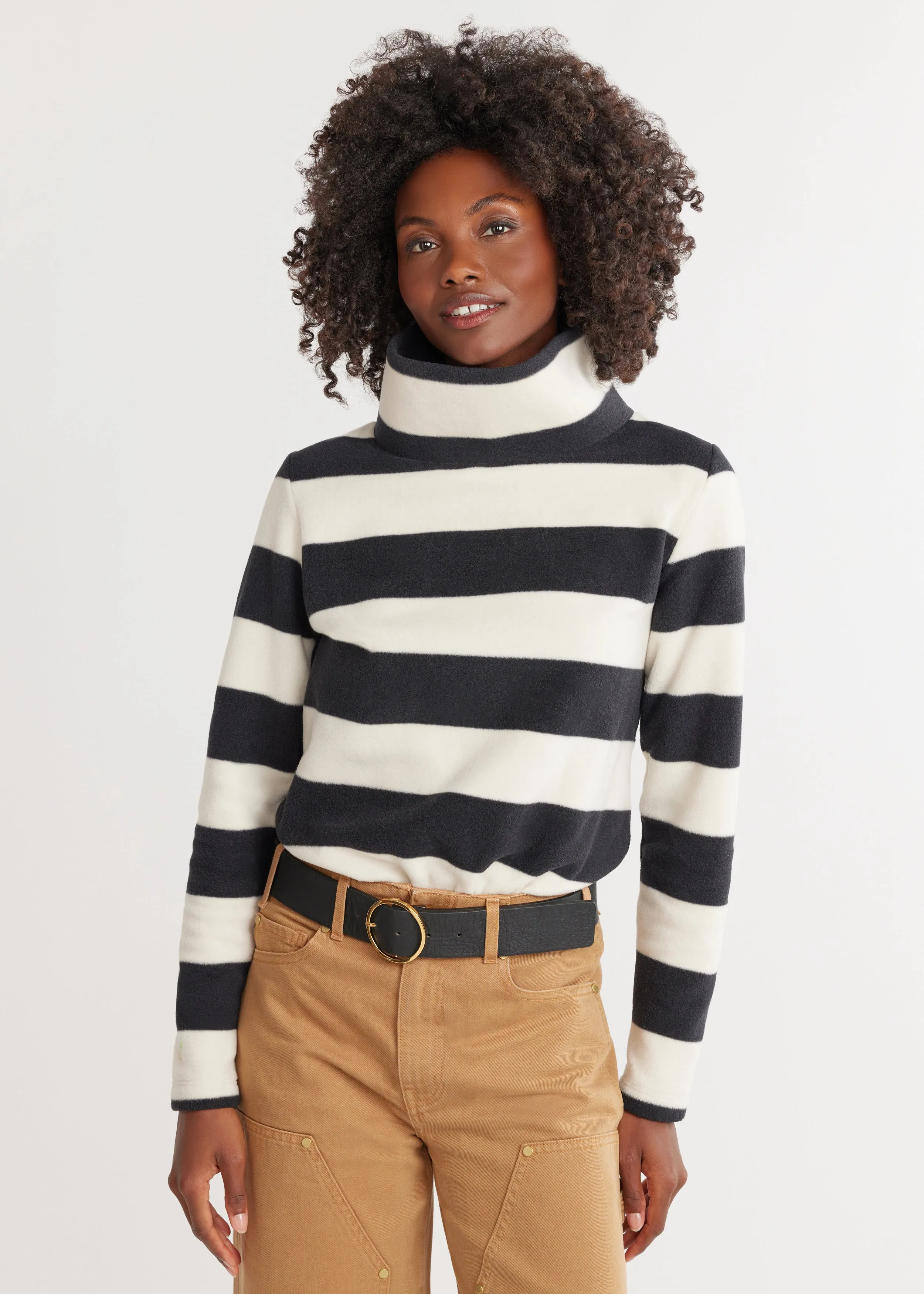 Greenpoint Turtleneck in Vello Fleece (Black/Cream Wide Stripe) sold by Dudley Stephens product image thumbnail 3