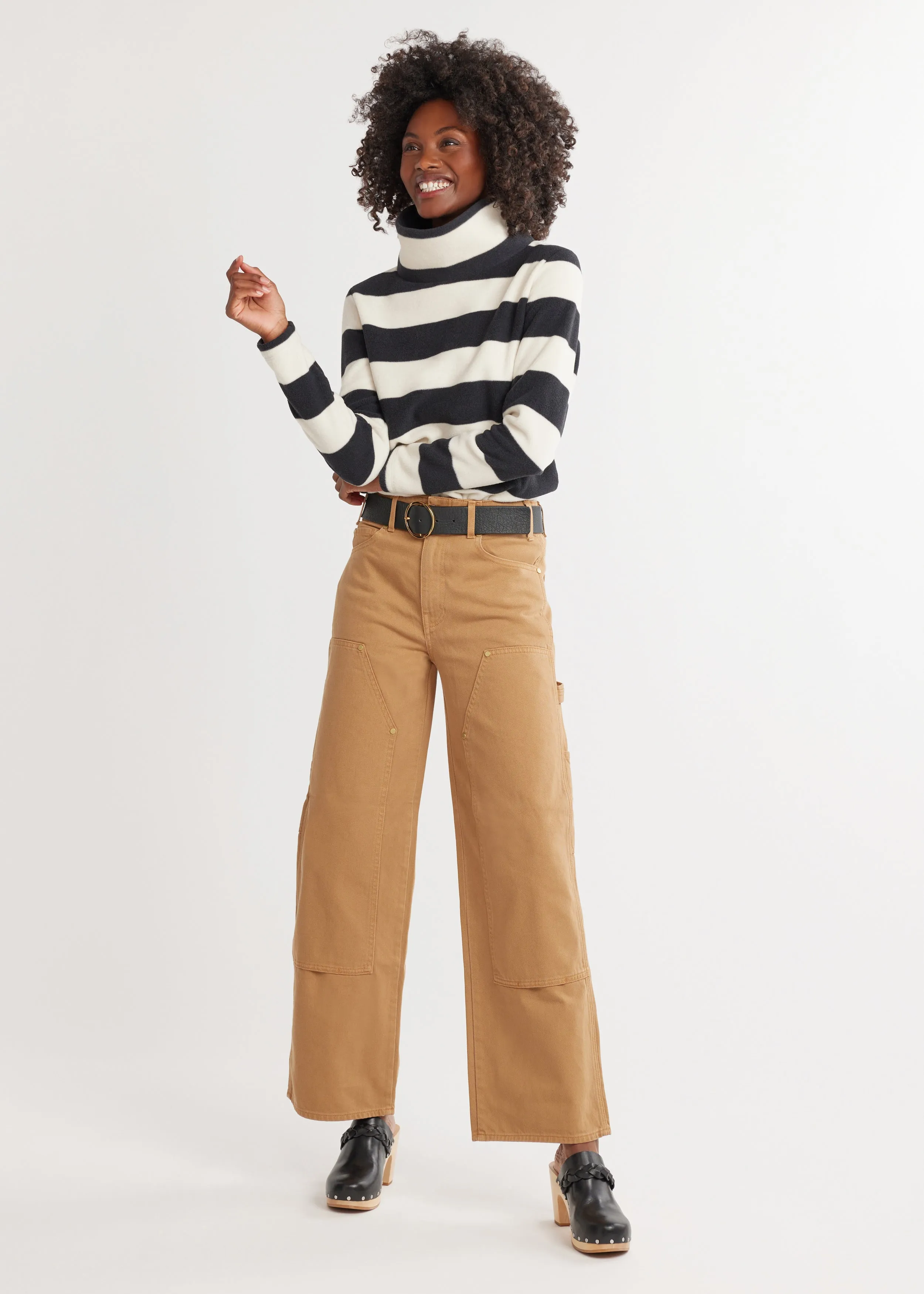 Greenpoint Turtleneck in Vello Fleece (Black/Cream Wide Stripe) sold by Dudley Stephens product image thumbnail 4