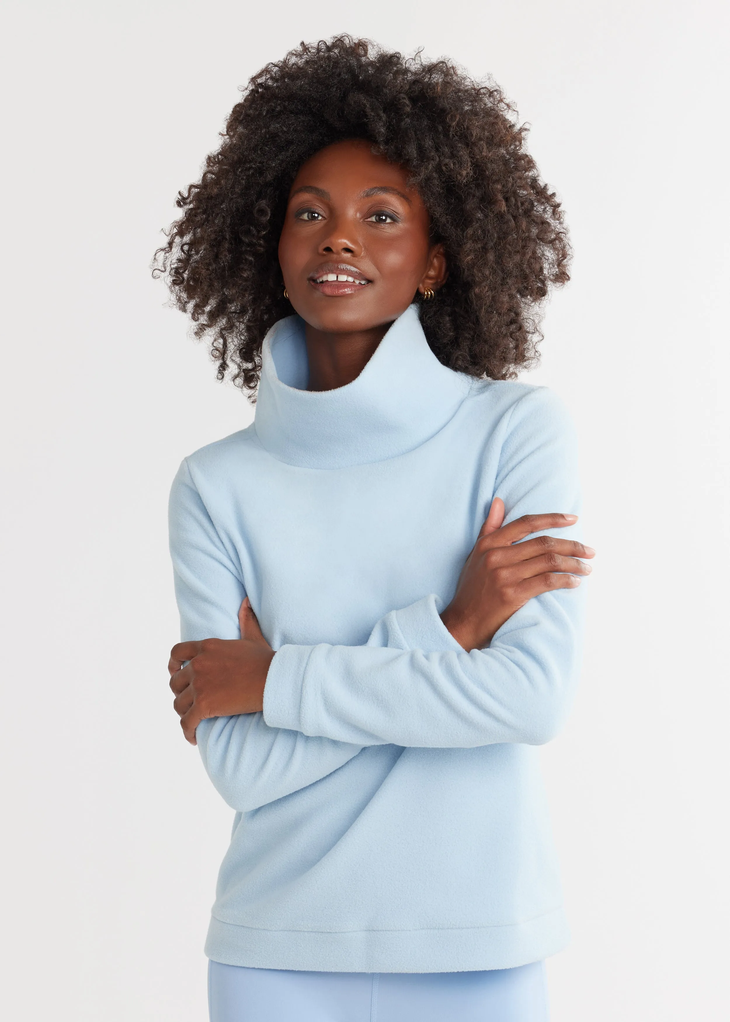 Park Slope Turtleneck in Vello Fleece (Ice Blue) sold by Dudley Stephens