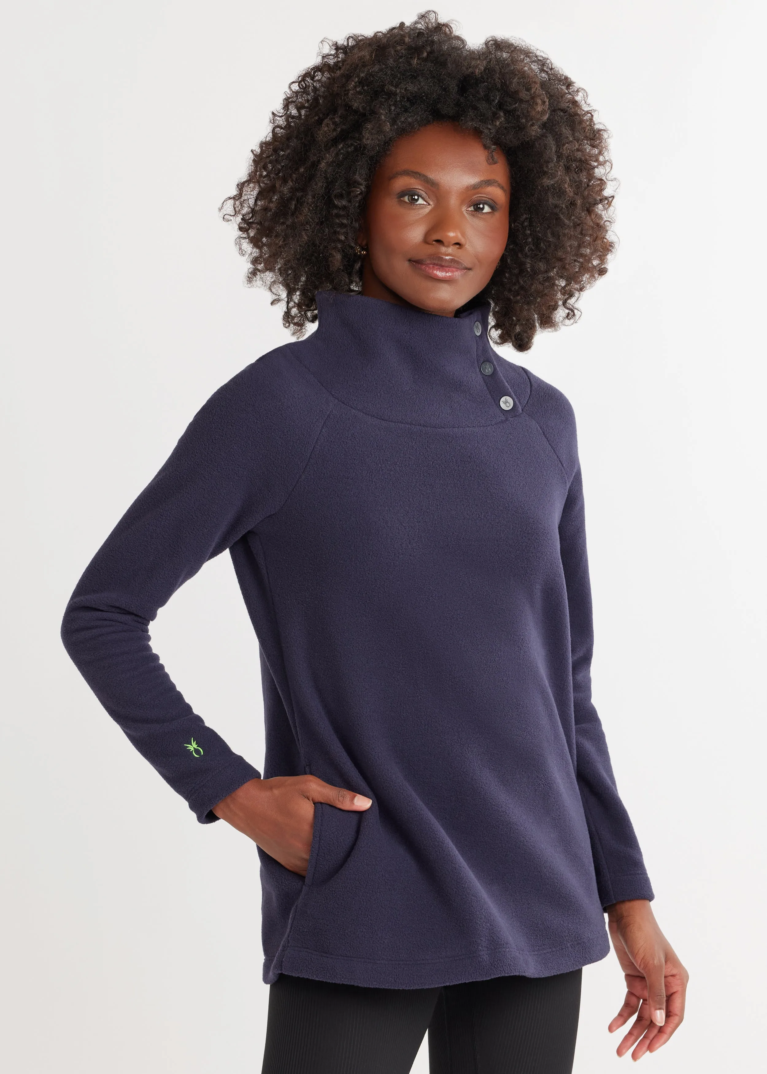 Marielle Mock Neck in Vello Fleece (Navy) sold by Dudley Stephens