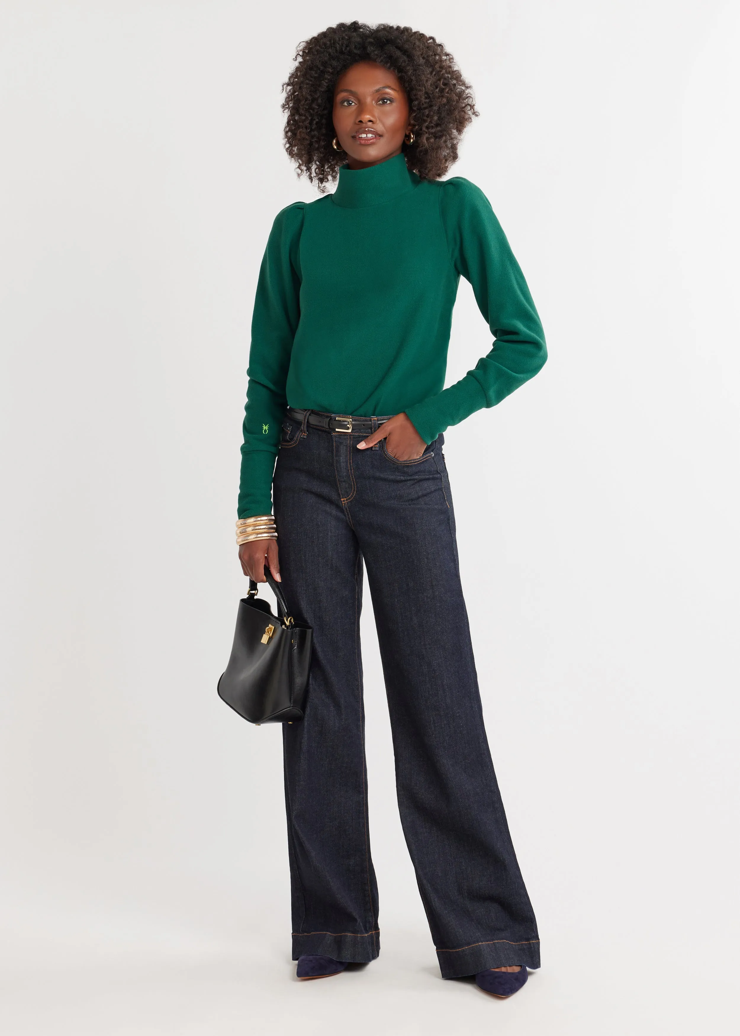 Palace Puff Sleeve Turtleneck in Vello Fleece (Emerald) sold by Dudley Stephens product image thumbnail 3
