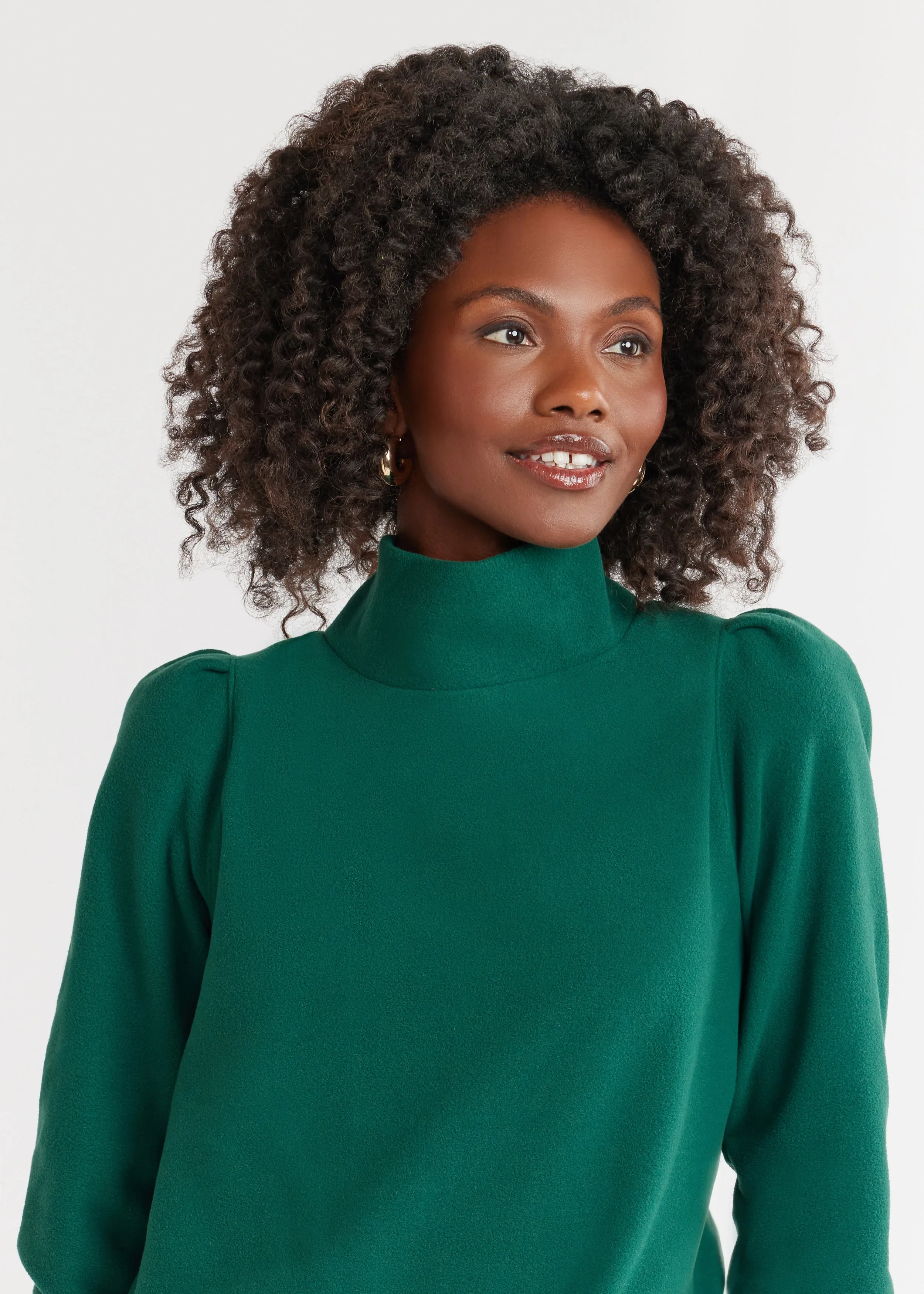 Palace Puff Sleeve Turtleneck in Vello Fleece (Emerald) sold by Dudley Stephens product image thumbnail 2