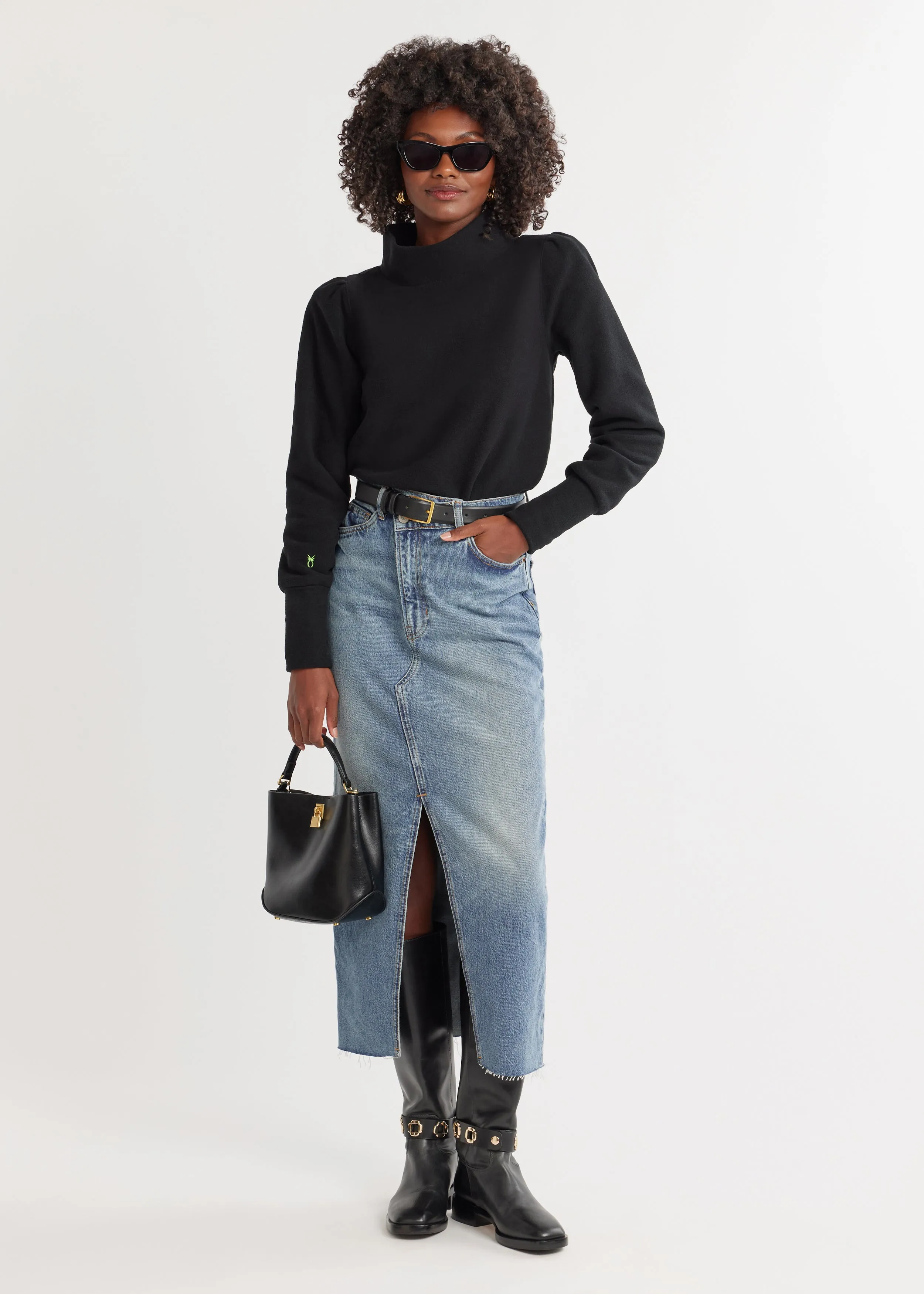 Palace Puff Sleeve Turtleneck in Vello Fleece (Black) sold by Dudley Stephens product image thumbnail 2