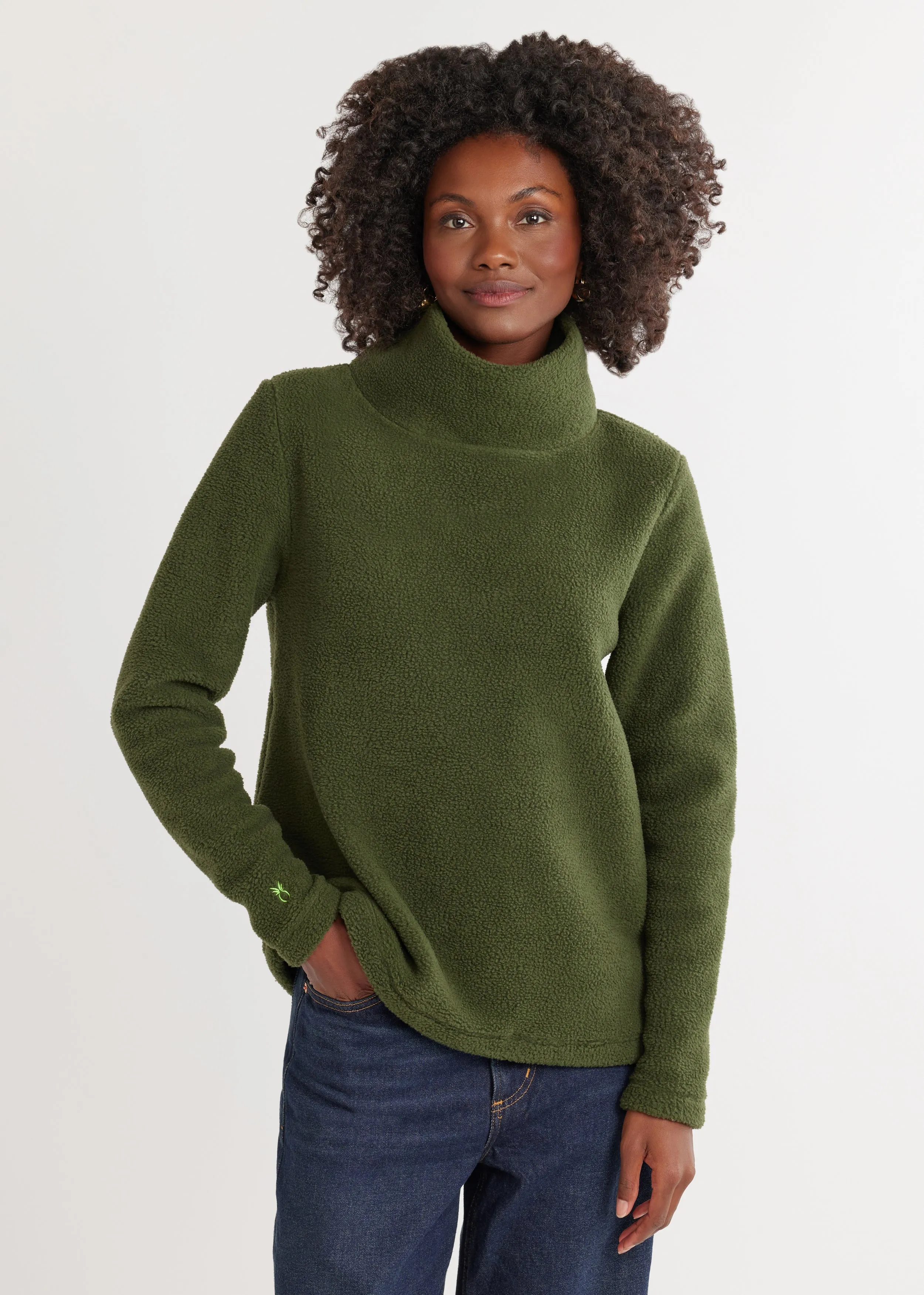 Greenpoint Turtleneck in Sherpa Fleece (Spruce) sold by Dudley Stephens