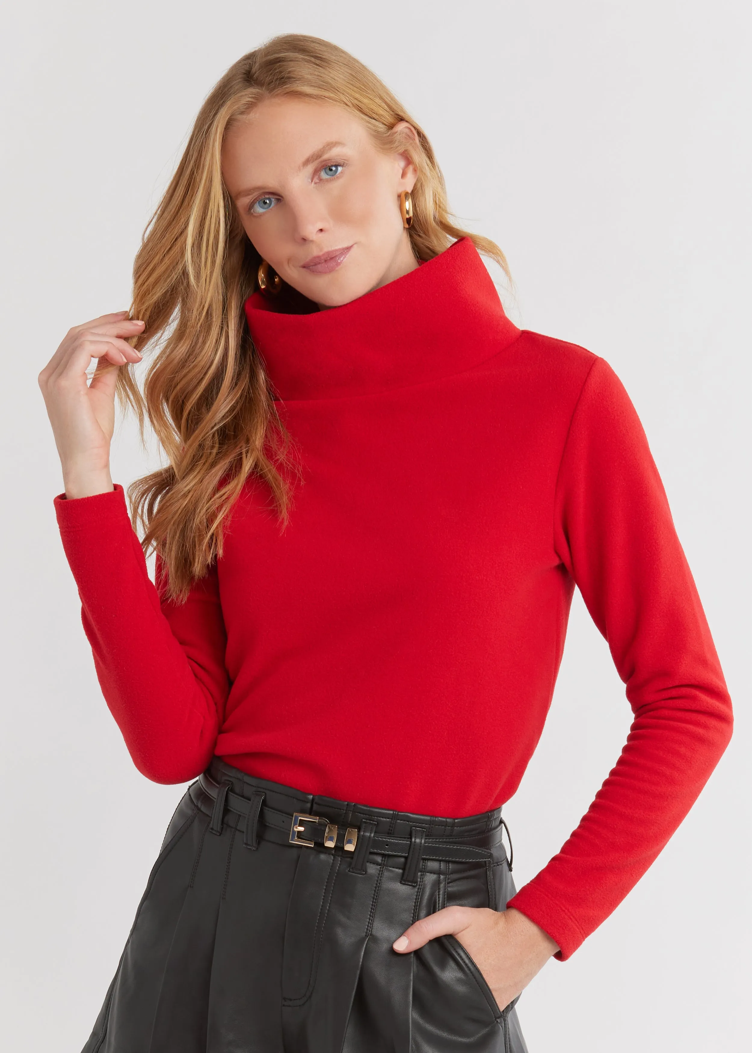 Greenpoint Turtleneck in Vello Fleece (Scarlet) sold by Dudley Stephens