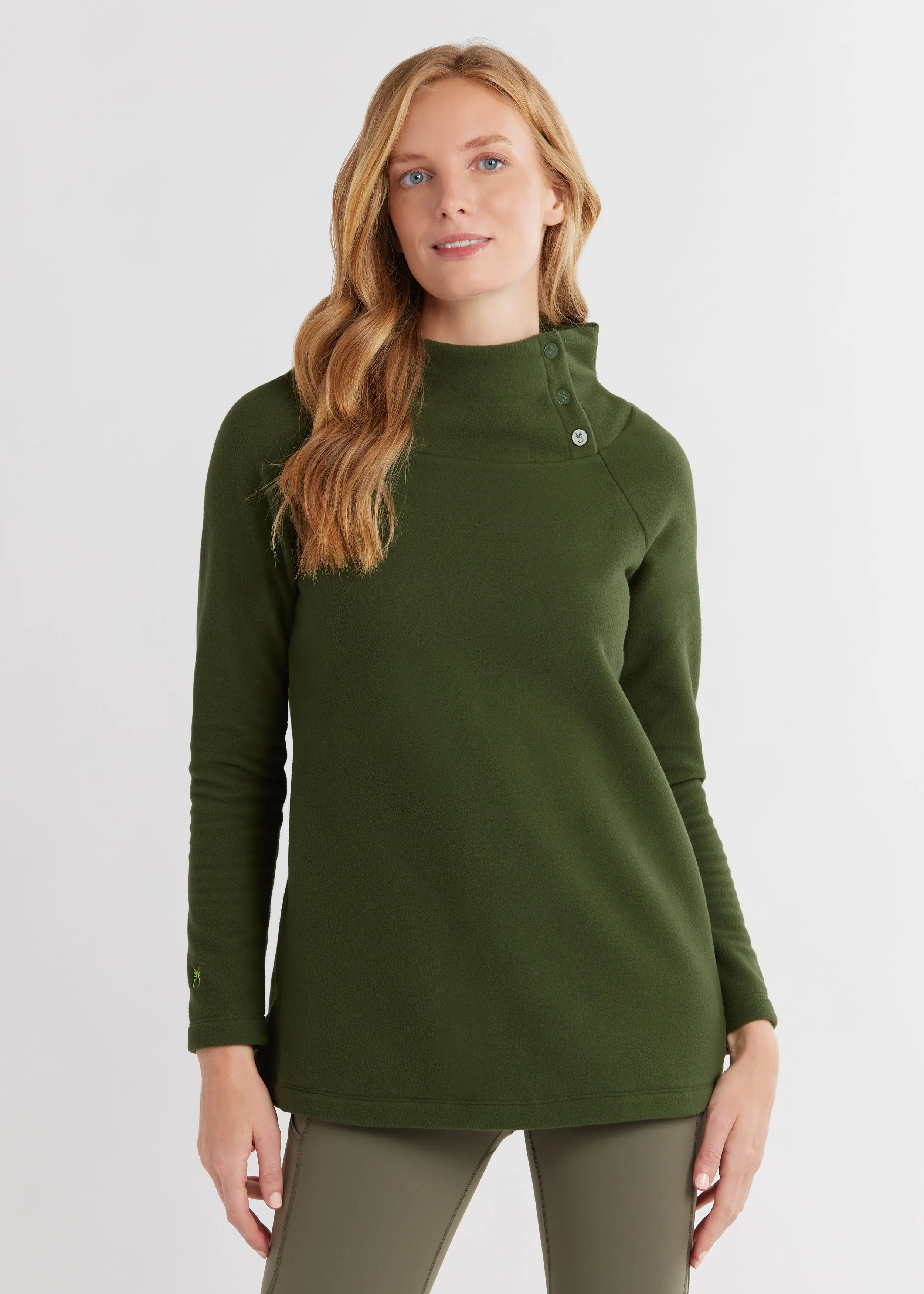 Marielle Mock Neck in Vello Fleece (Spruce) sold by Dudley Stephens