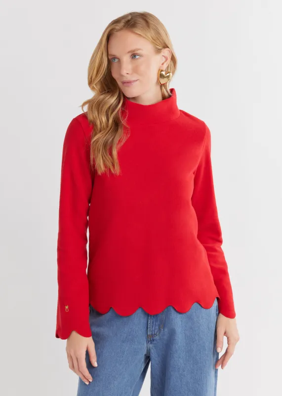 Sutton Scallop Turtleneck in Vello Fleece (Scarlet) sold by Dudley Stephens
