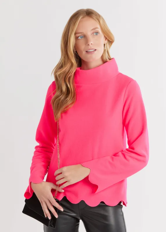 Sutton Scallop Turtleneck in Vello Fleece (Neon Pink) sold by Dudley Stephens