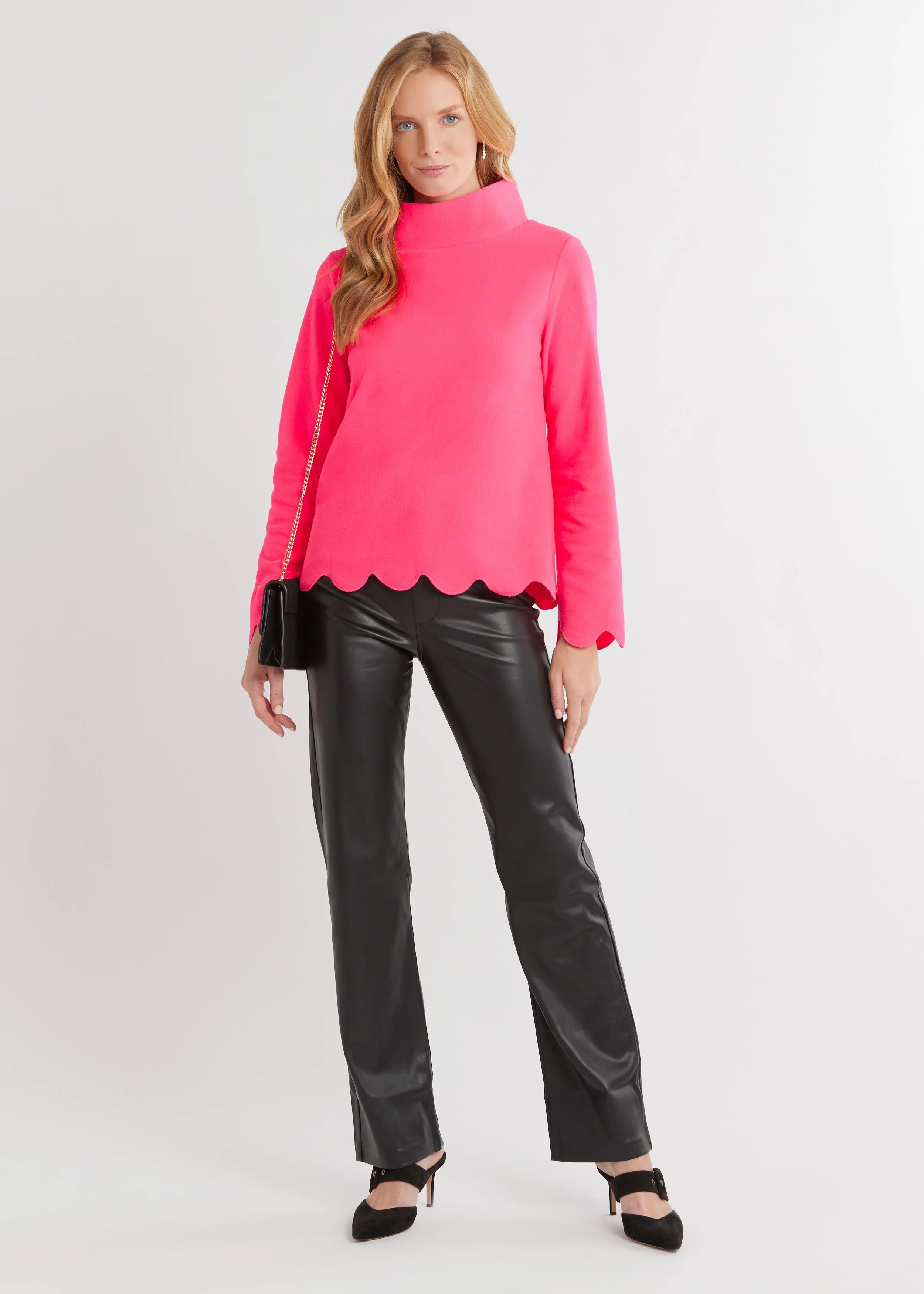 Sutton Scallop Turtleneck in Vello Fleece (Neon Pink) sold by Dudley Stephens product image thumbnail 2