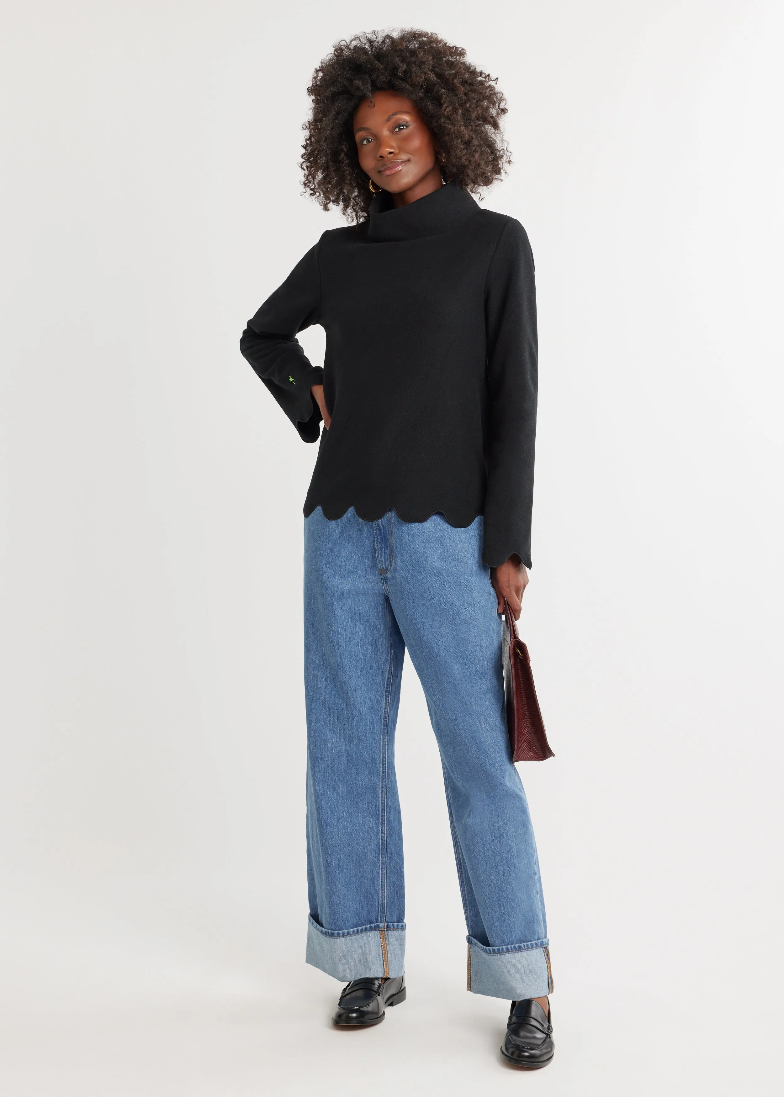 Sutton Scallop Turtleneck in Vello Fleece (Black) sold by Dudley Stephens product image thumbnail 3