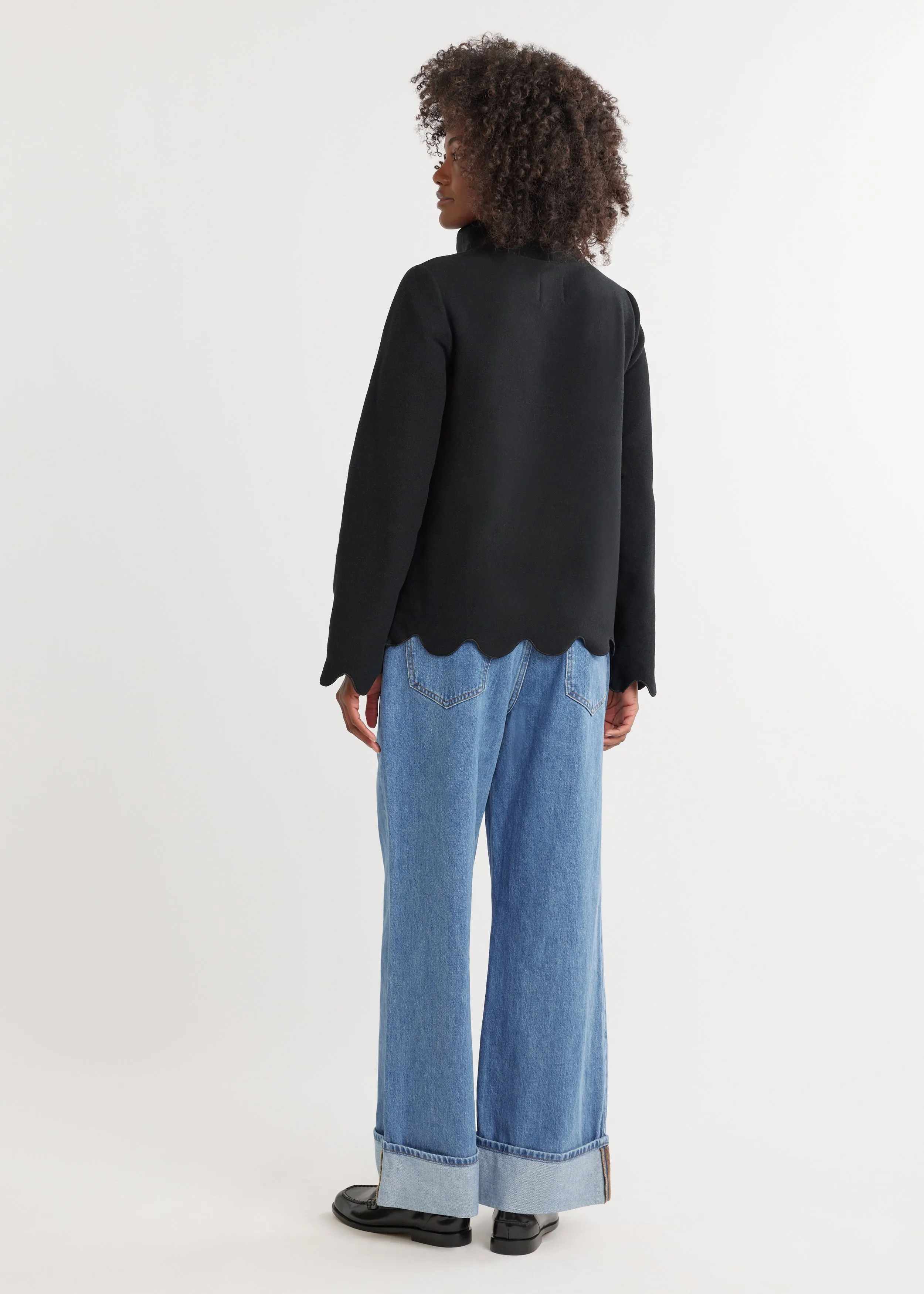 Sutton Scallop Turtleneck in Vello Fleece (Black) sold by Dudley Stephens product image thumbnail 4