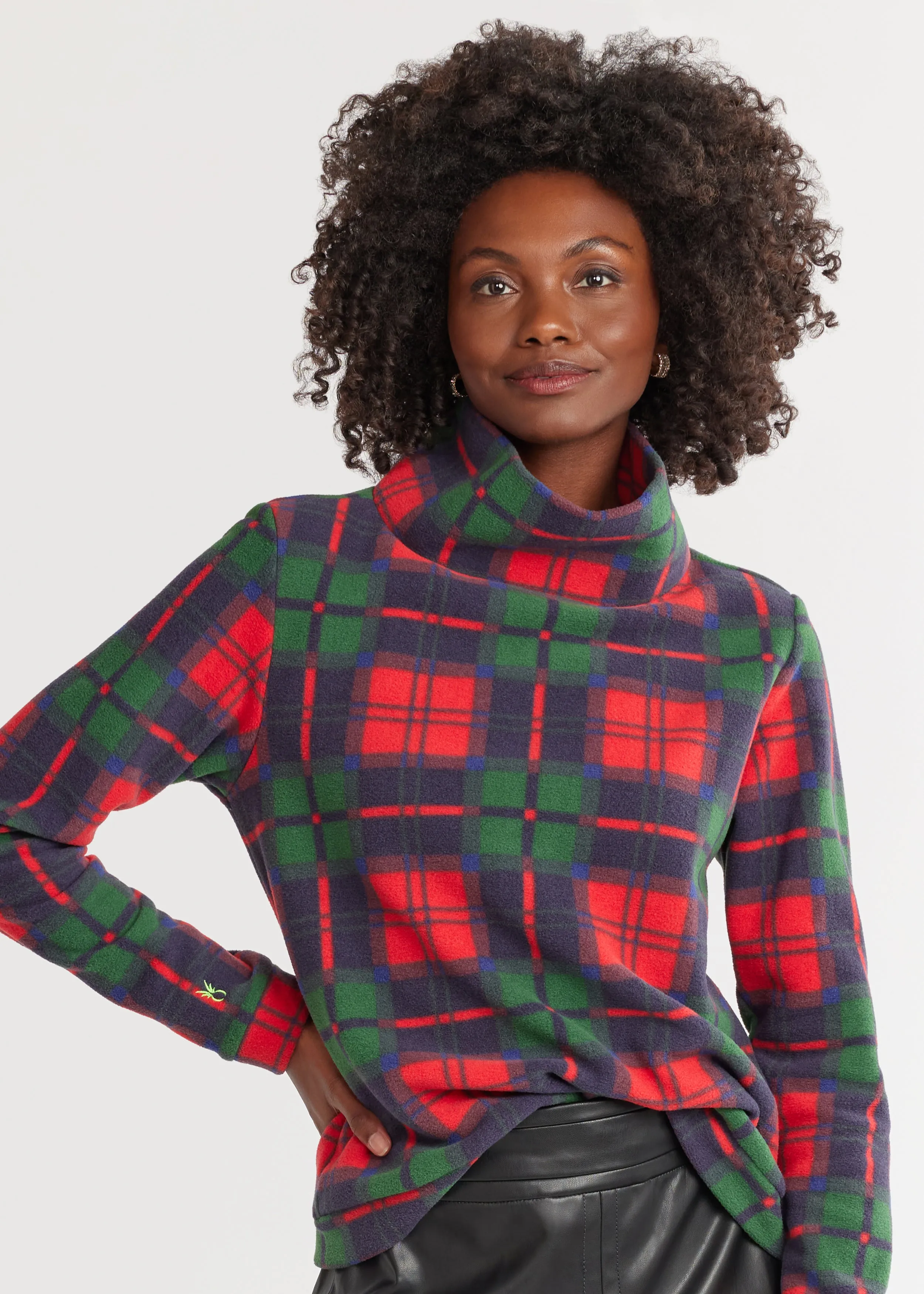 Park Slope Turtleneck in Vello Fleece (Festive Tartan) sold by Dudley Stephens