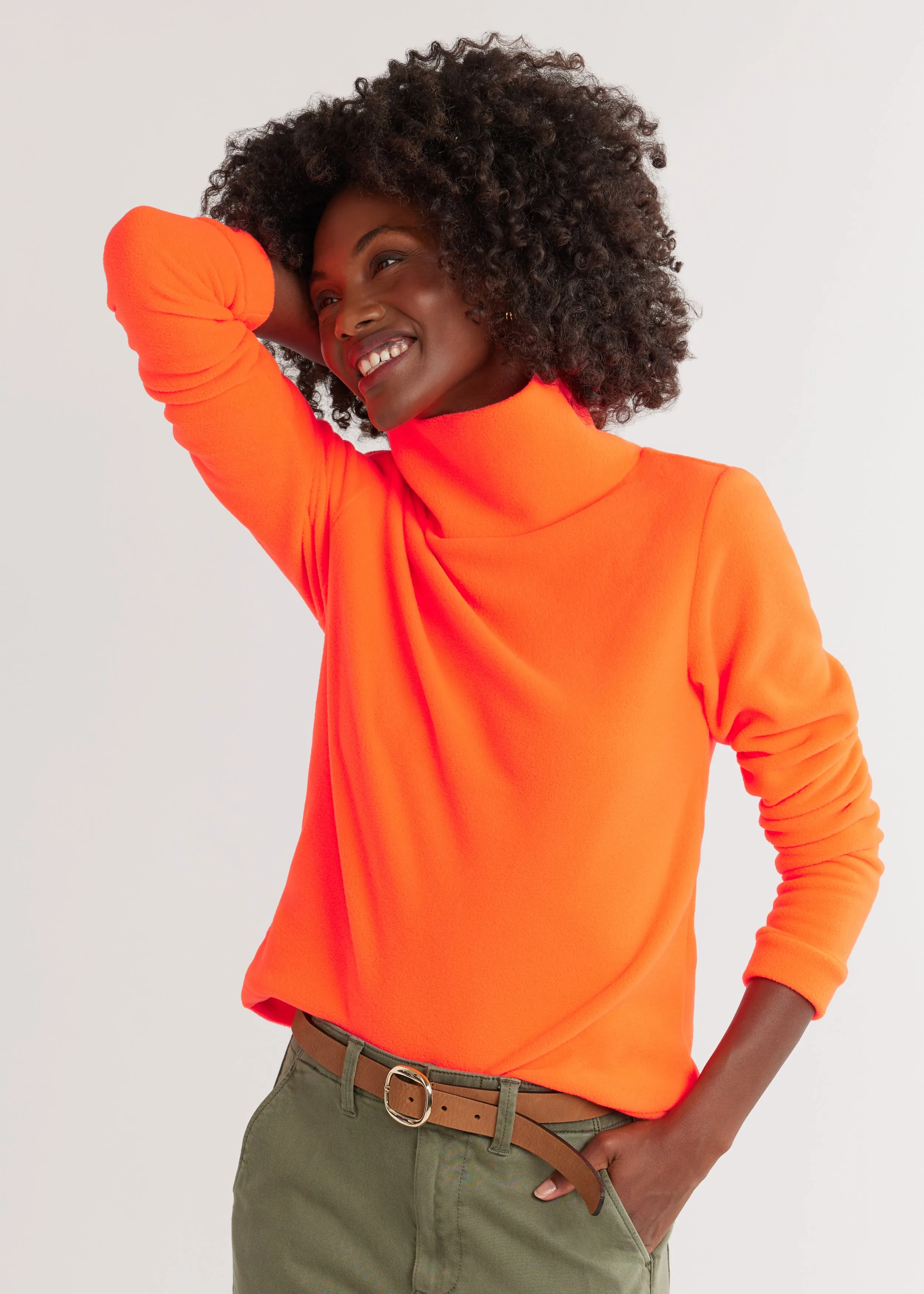 Park Slope Turtleneck in Vello Fleece (Neon Orange) sold by Dudley Stephens