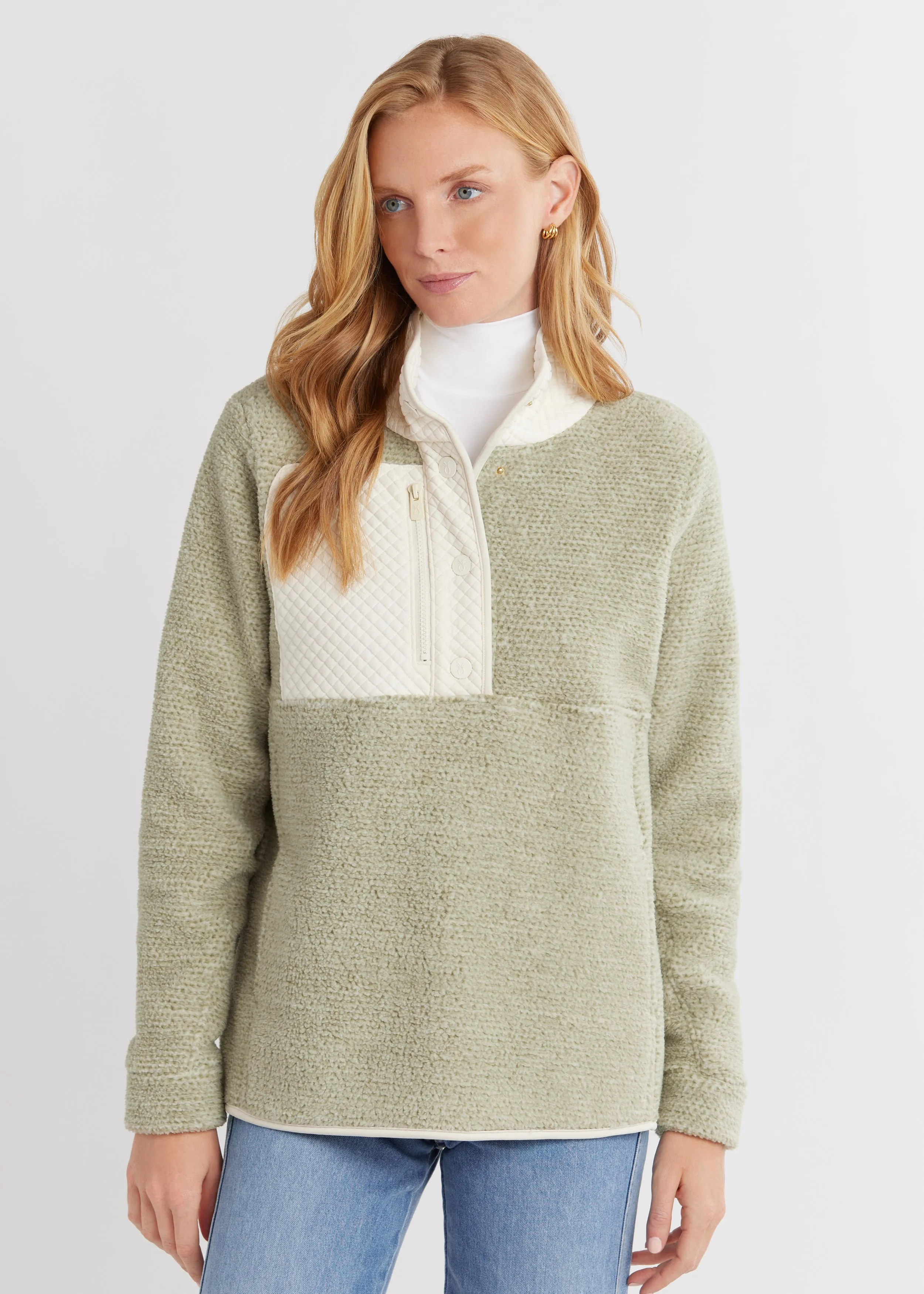 Cherry Lawn Pullover in Sherpa Fleece (Basil/Cream) sold by Dudley Stephens