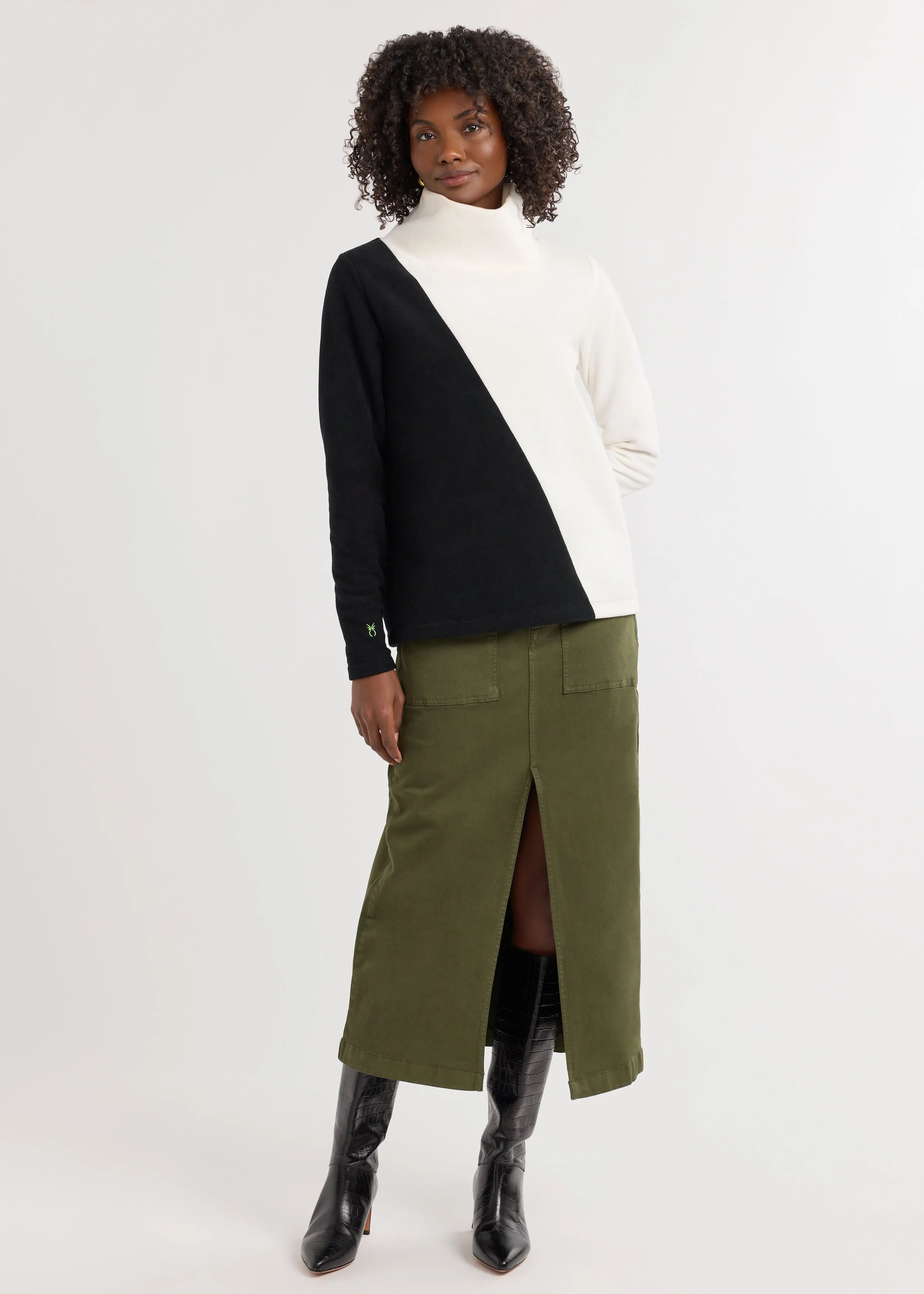 Greenpoint Diagonal Turtleneck in Vello Fleece (Black/Cream) sold by Dudley Stephens product image thumbnail 3