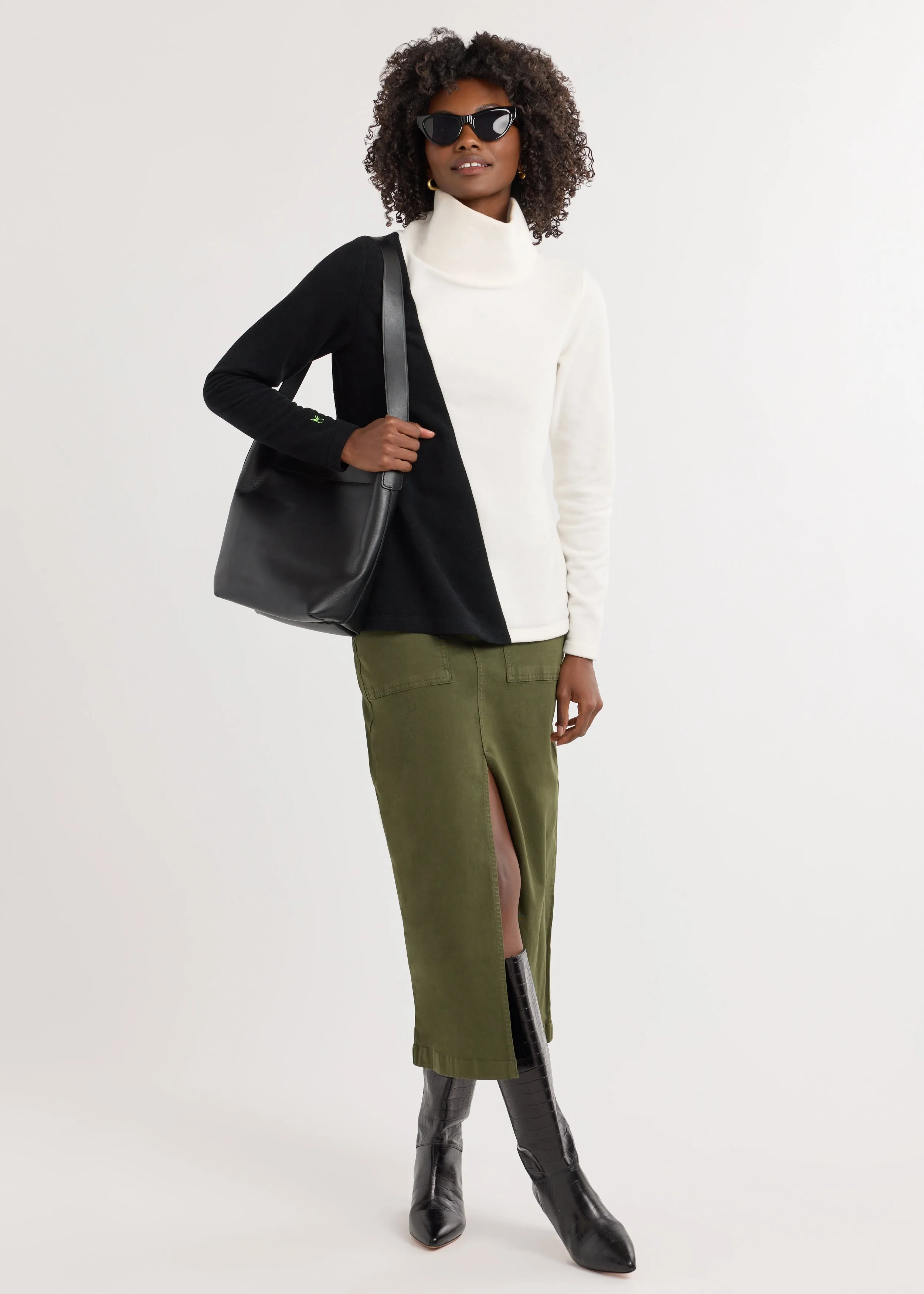 Greenpoint Diagonal Turtleneck in Vello Fleece (Black/Cream) sold by Dudley Stephens product image thumbnail 2