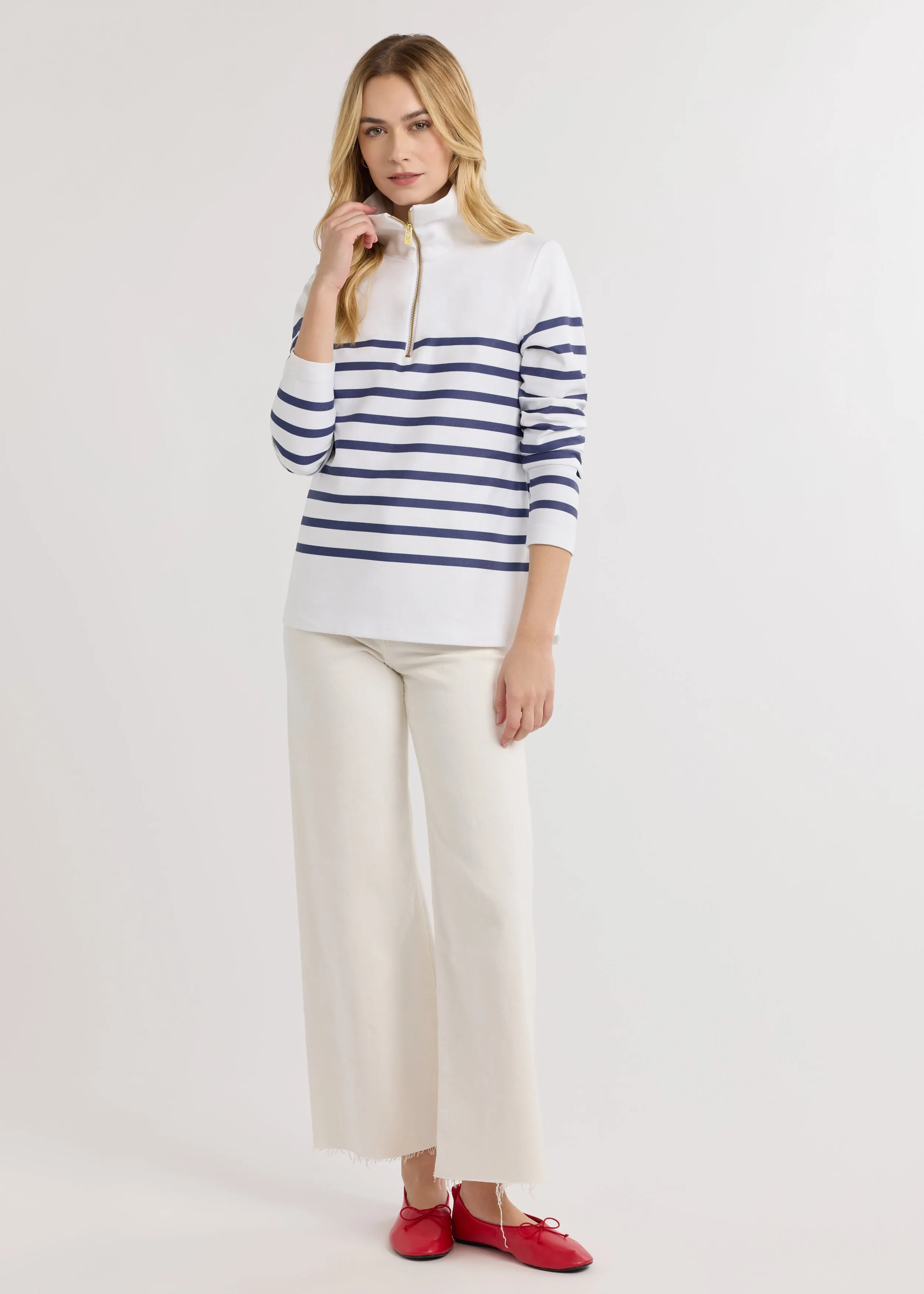 Manchester Pullover in Terry Fleece (White/Velvet Morning Placed Stripe) sold by Dudley Stephens product image thumbnail 3