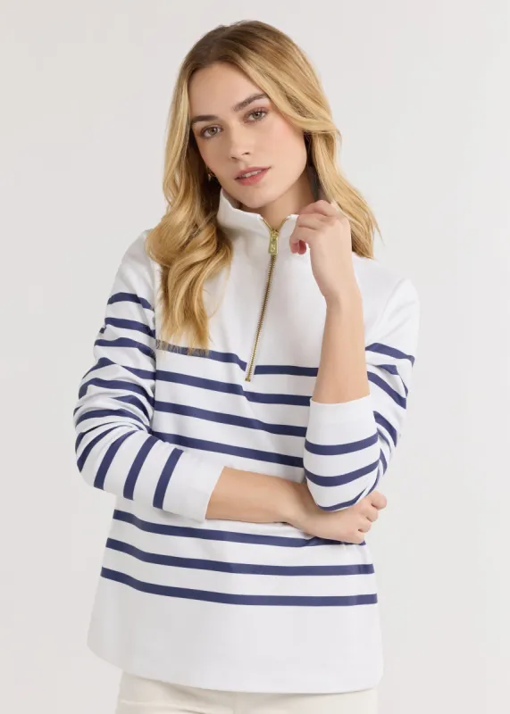 Manchester Pullover in Terry Fleece (White/Velvet Morning Placed Stripe) sold by Dudley Stephens