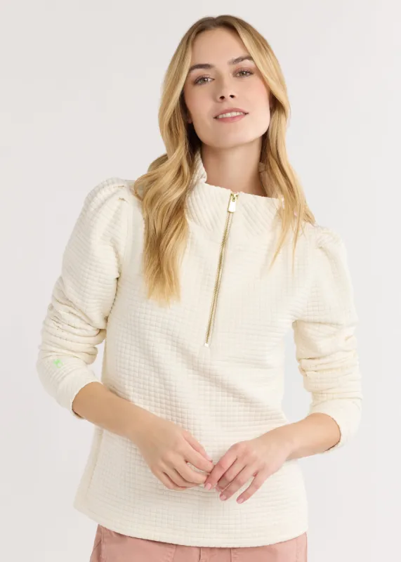 Sabrina Puff Sleeve Pullover in Waffle (Cream) sold by Dudley Stephens