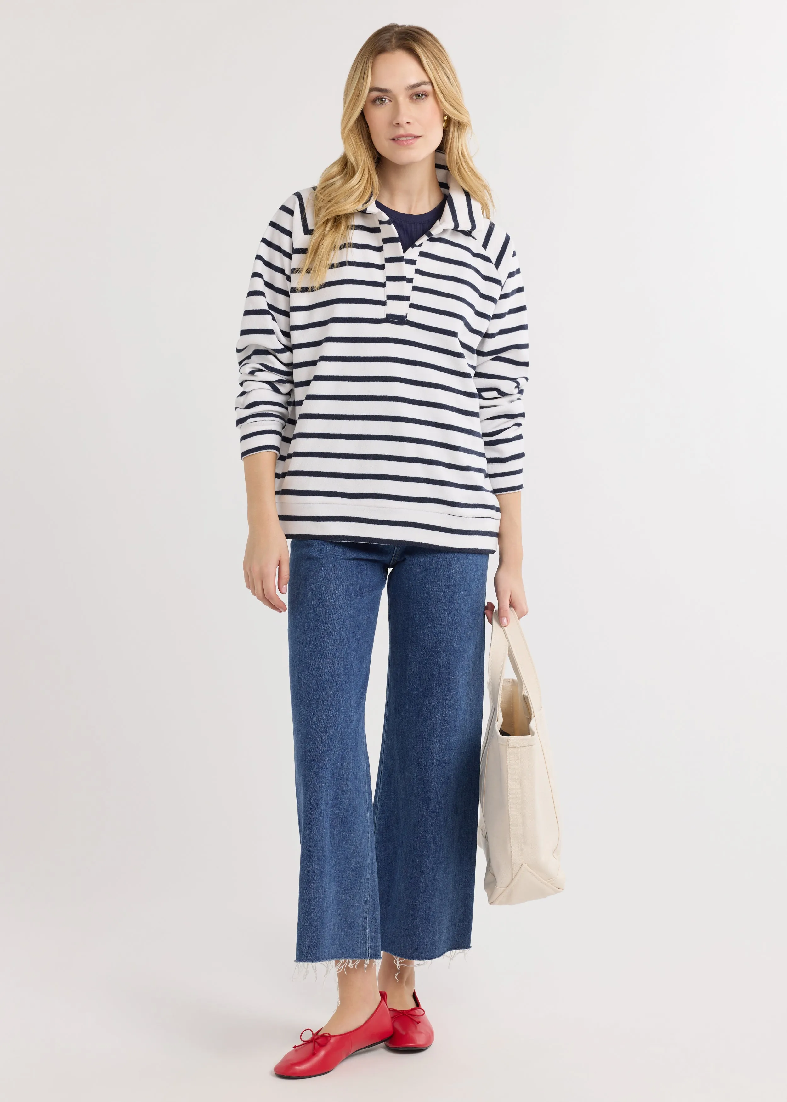 Ingrid Pullover in Terry Fleece (Navy/White Mariner Stripe) sold by Dudley Stephens product image thumbnail 2