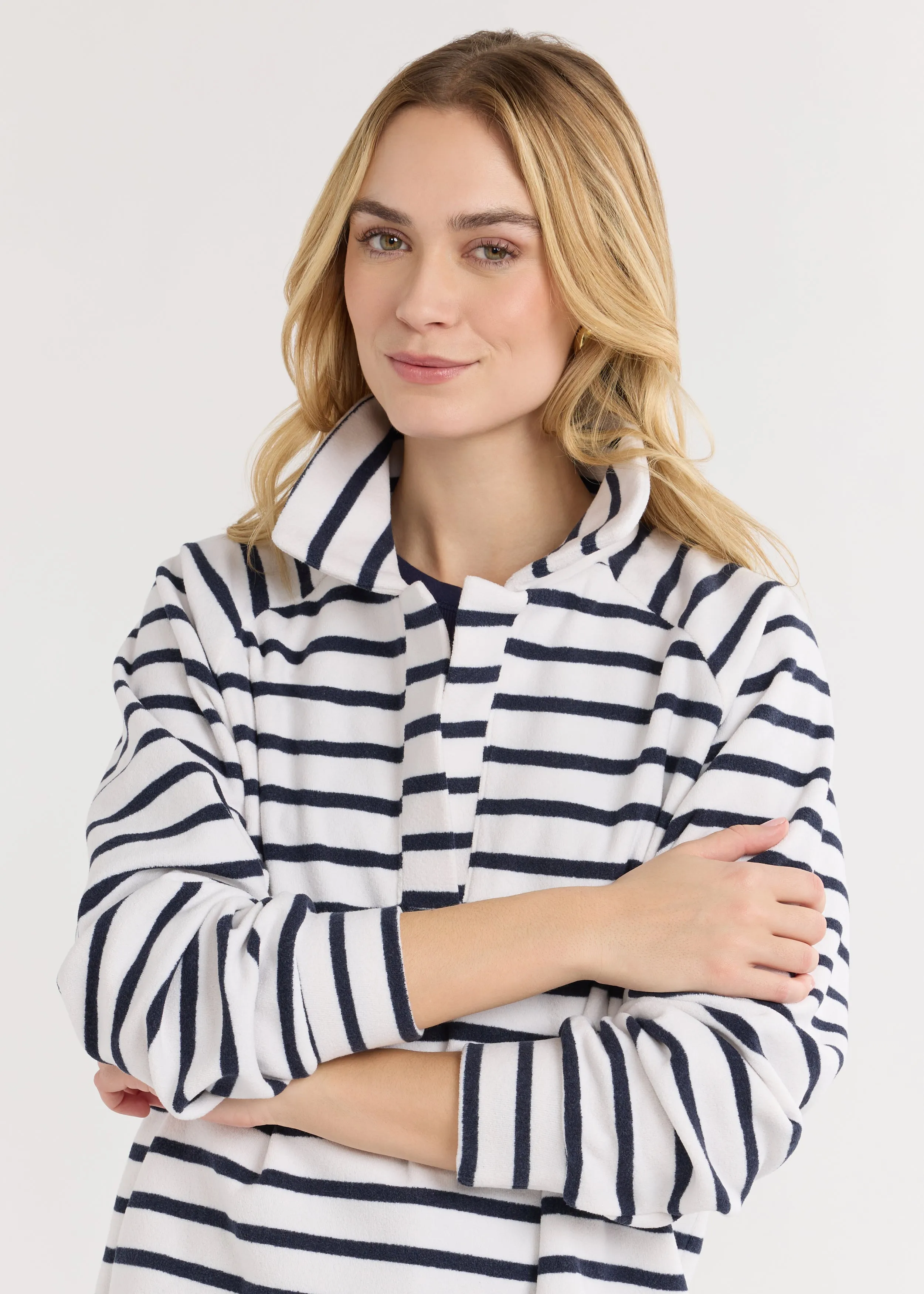 Ingrid Pullover in Terry Fleece (Navy/White Mariner Stripe) sold by Dudley Stephens product image thumbnail 3