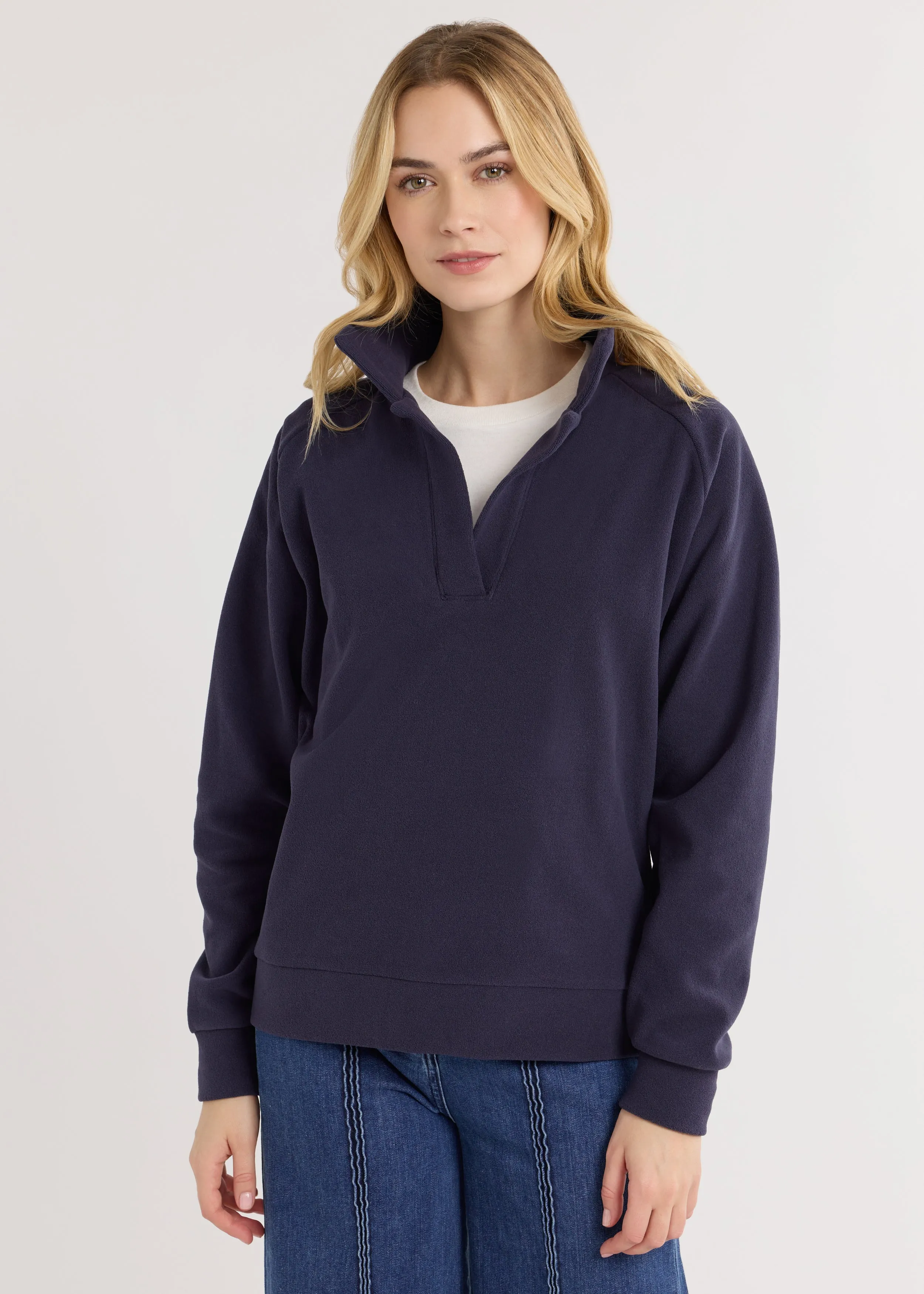 Ingrid Pullover in Terry Fleece (Navy) sold by Dudley Stephens