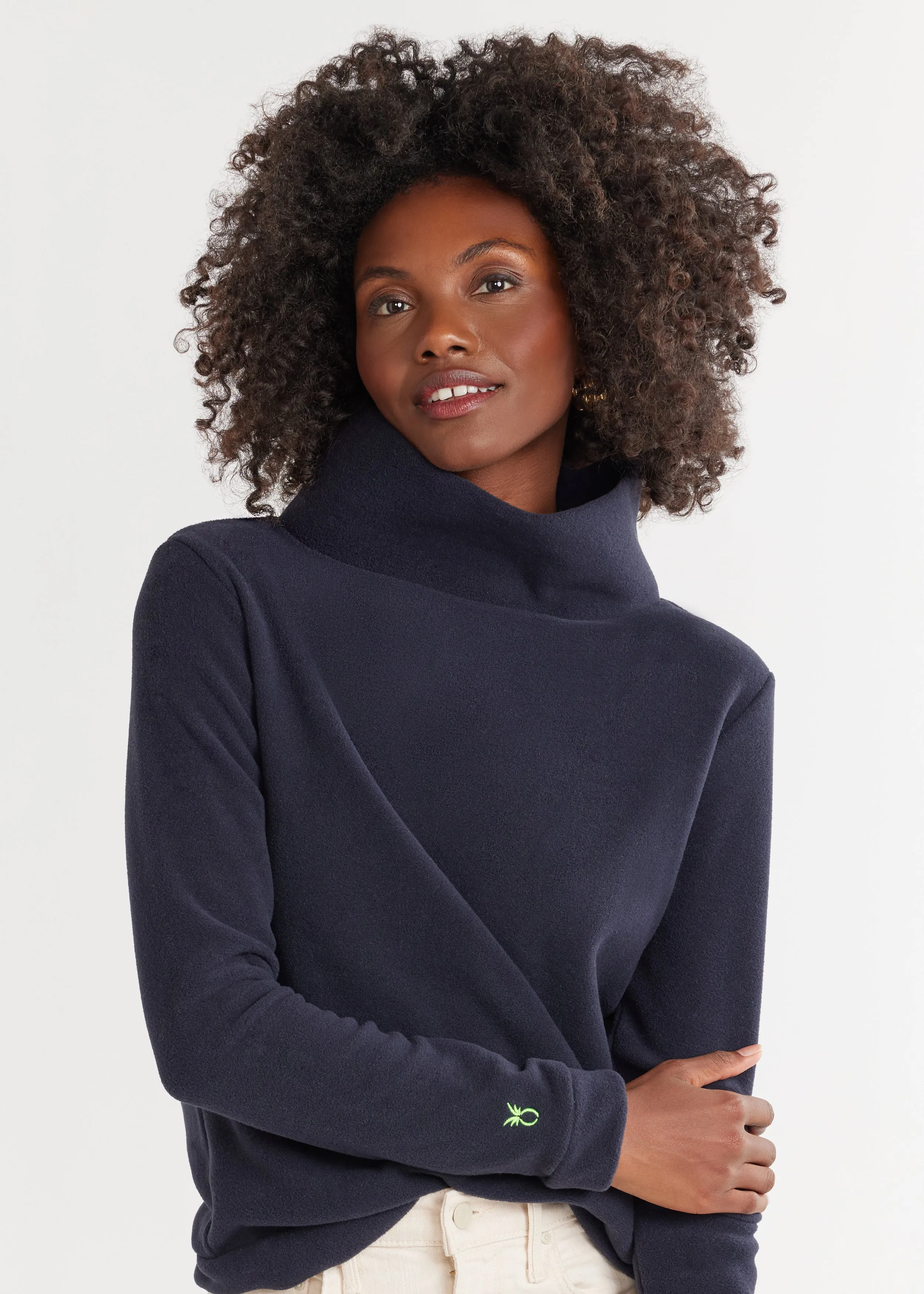 Park Slope Turtleneck in Vello Fleece (Navy) sold by Dudley Stephens