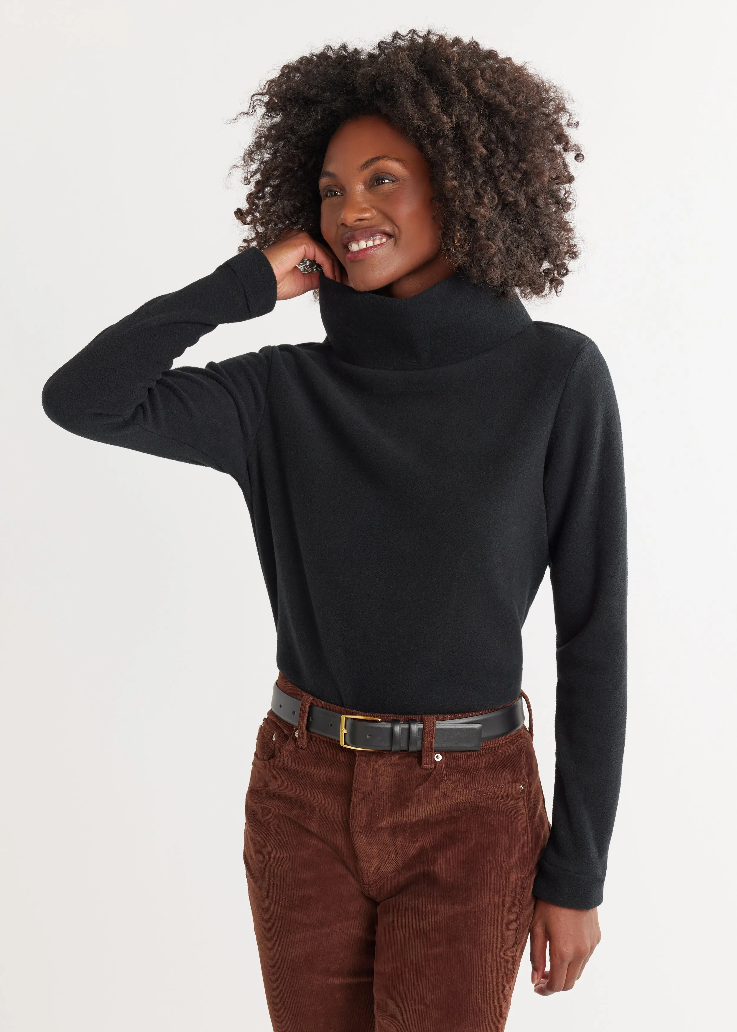 Park Slope Turtleneck in Vello Fleece (Black) sold by Dudley Stephens