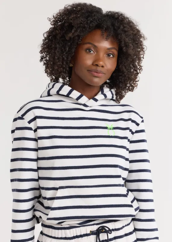 Hendrie Hoodie in Terry Fleece (Navy/White Mariner Stripe) sold by Dudley Stephens