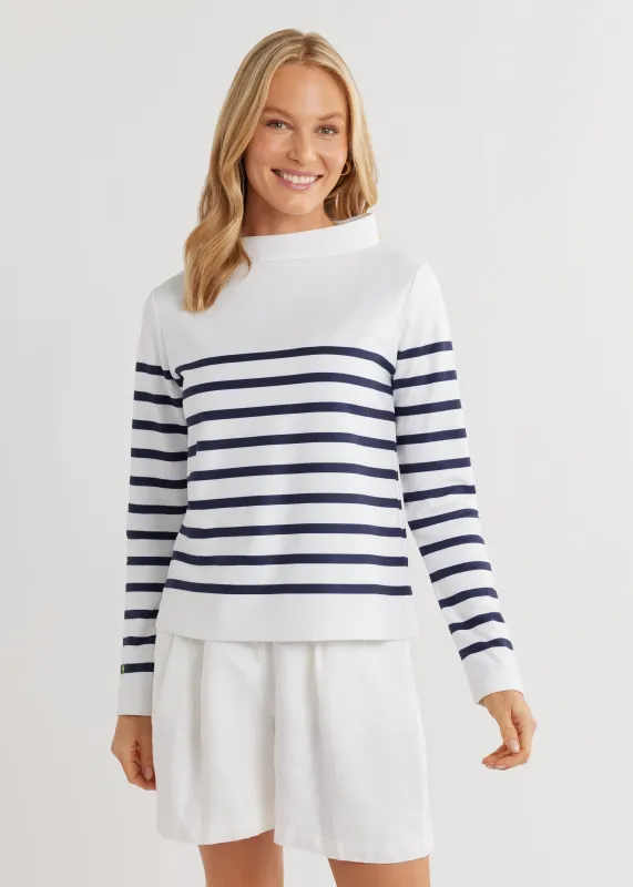 Brighton Boatneck in Terry Fleece (White/Navy Placed Stripe) sold by Dudley Stephens