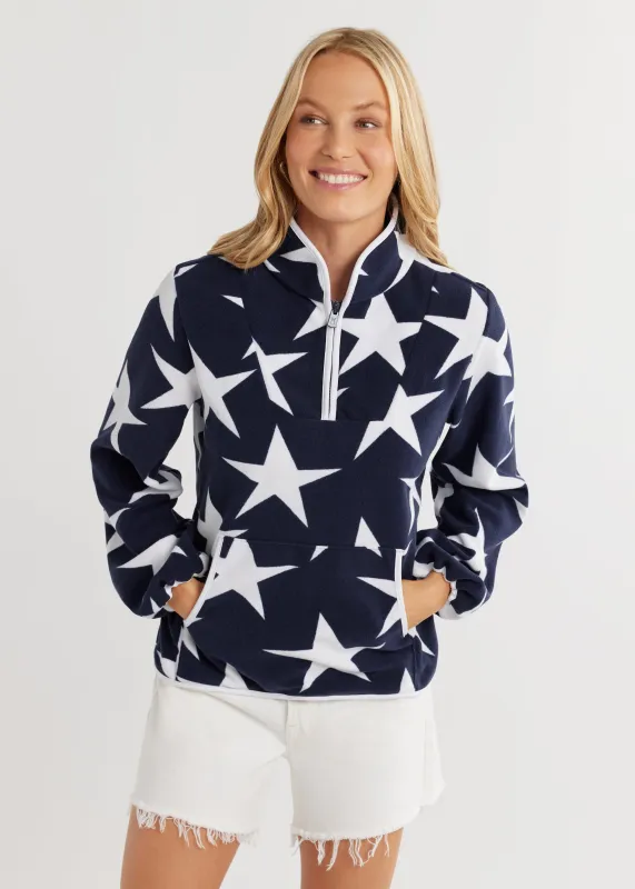 Skylark Pullover in Terry Fleece (Navy/White Star Print) sold by Dudley Stephens