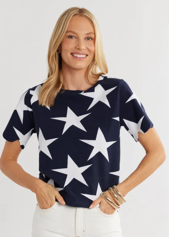Camden Top in Terry Fleece (Navy/White Star Print) sold by Dudley Stephens