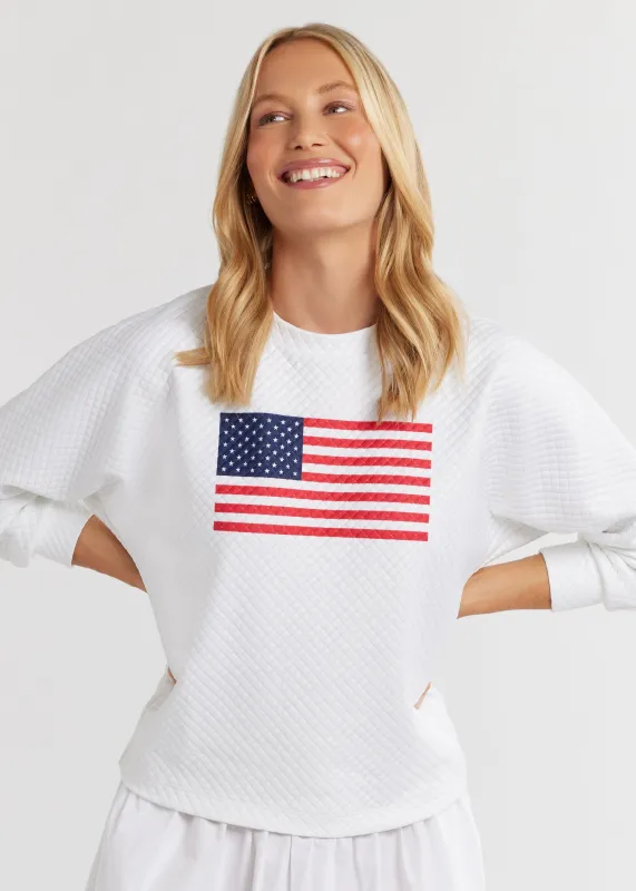 P'Town Pullover in Waffle (White with Placed Flag) sold by Dudley Stephens