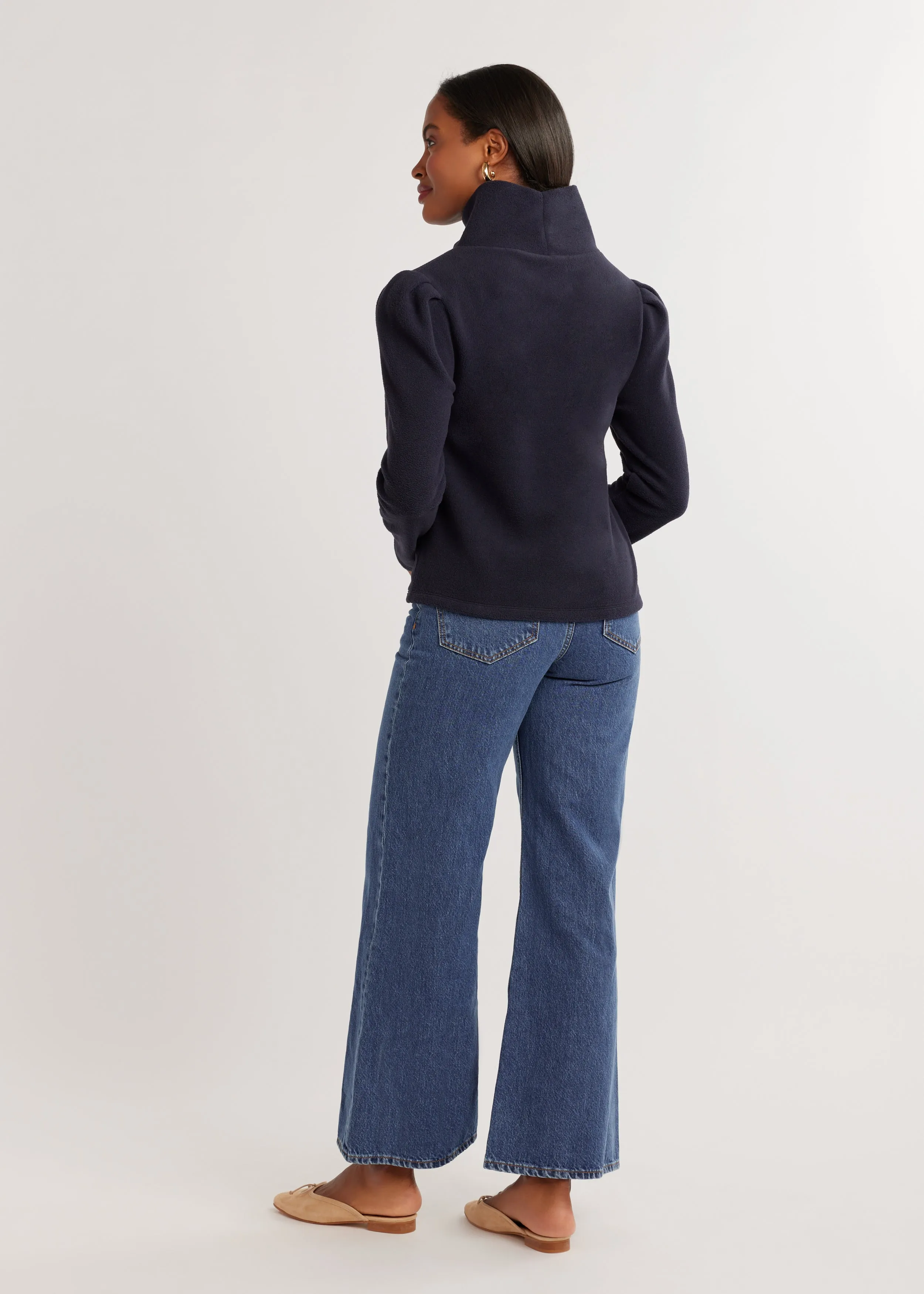 Palmer Puff Sleeve Turtleneck in Vello Fleece (Navy) sold by Dudley Stephens product image thumbnail 4