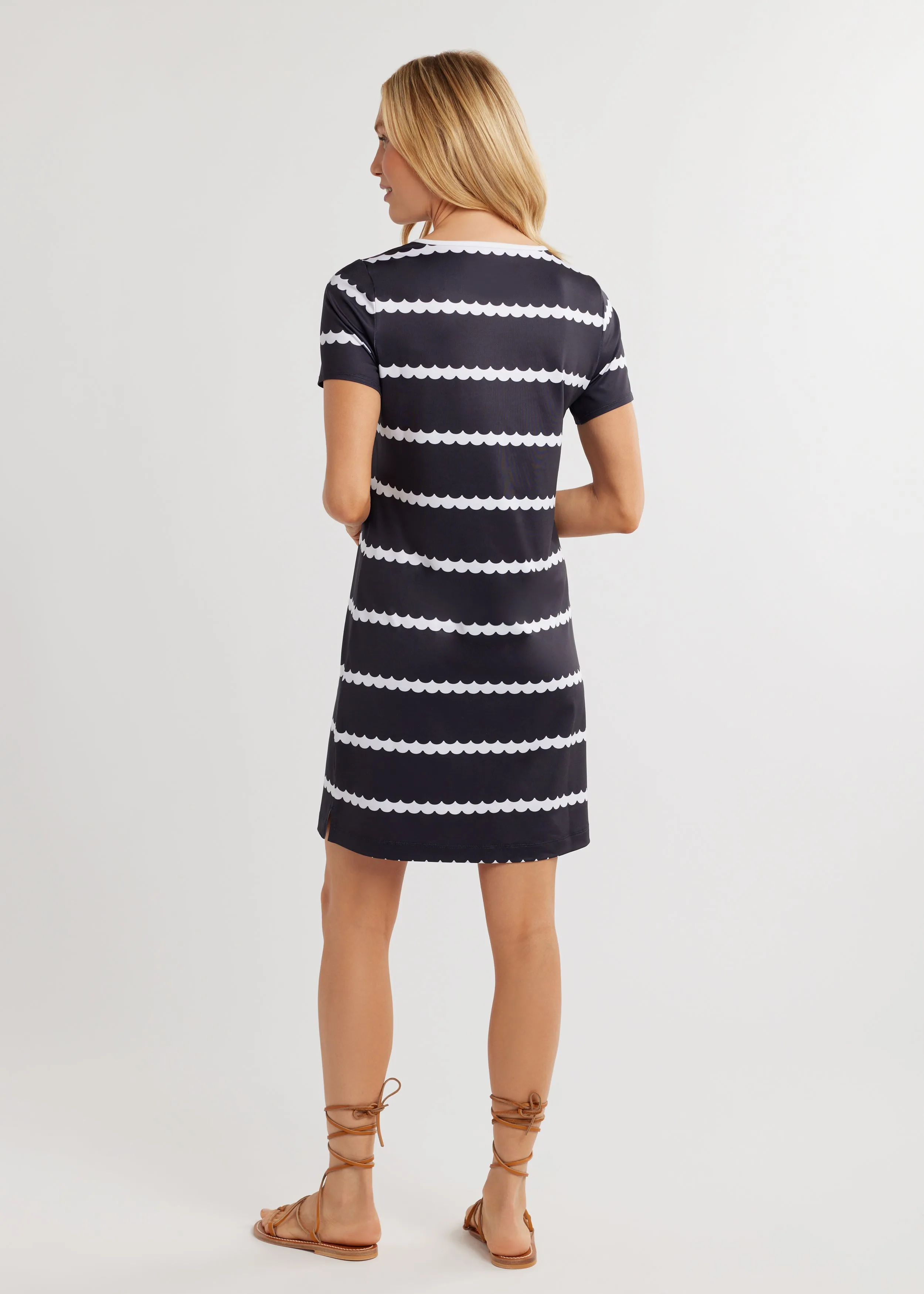 Harlow Dress in Luxe Stretch (Navy/White Scallop Stripe) sold by Dudley Stephens product image thumbnail 4