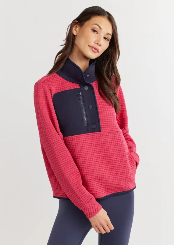 Cherry Lawn Pullover in Waffle/Vello Fleece (Berry/Navy) sold by Dudley Stephens