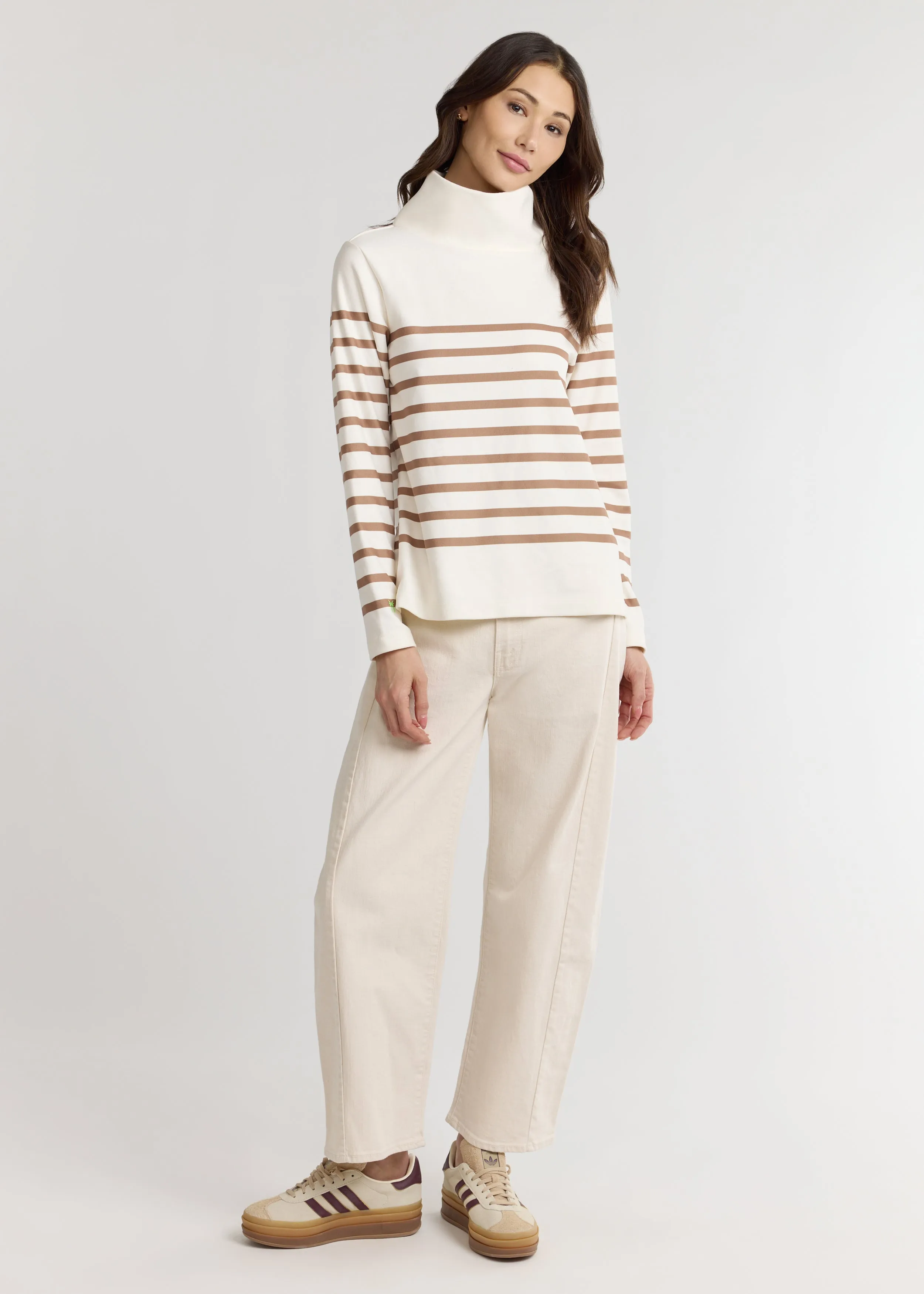 Greenpoint Turtleneck in Terry Fleece (Cream/Camel Placed Stripe) sold by Dudley Stephens product image thumbnail 3