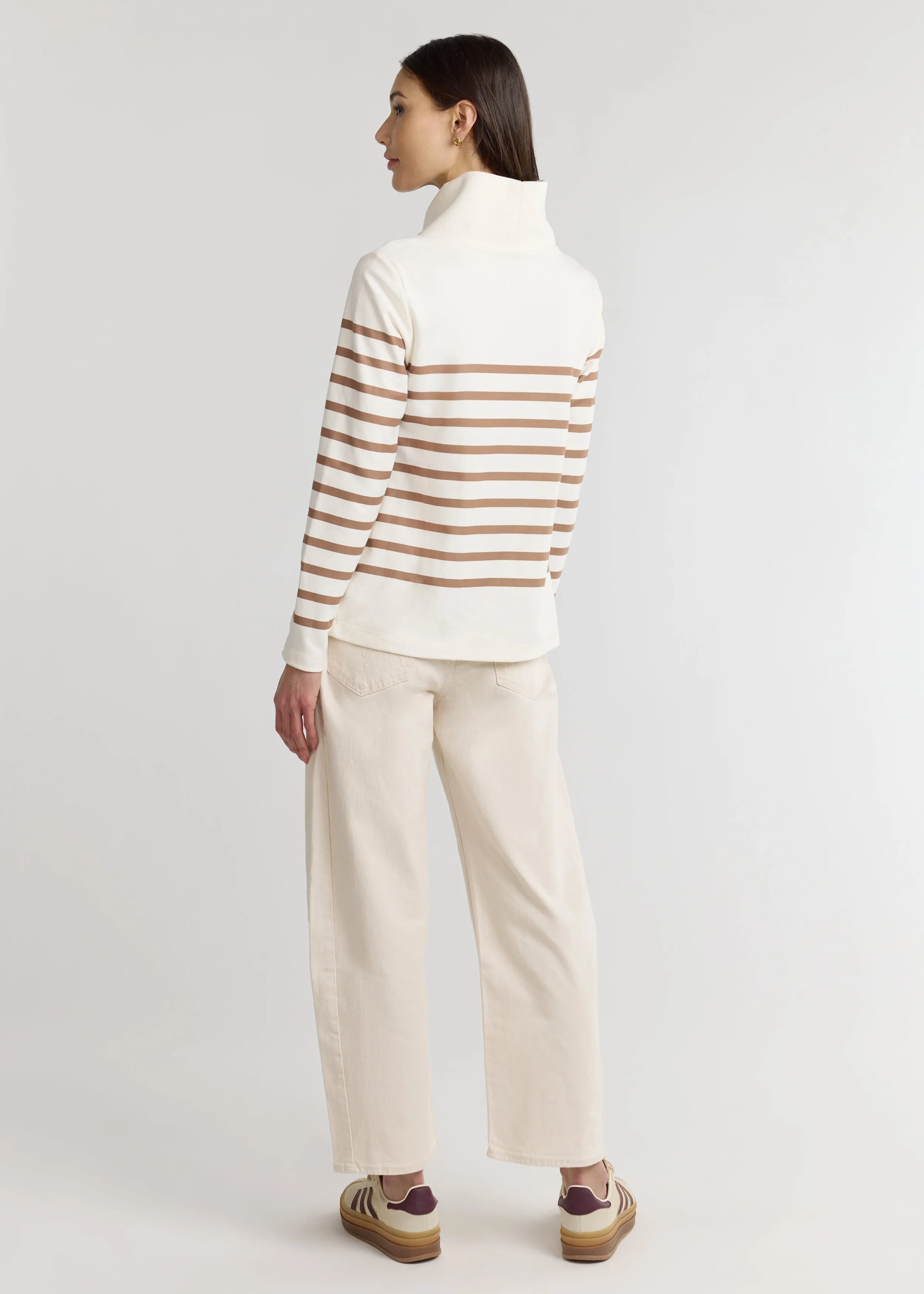 Greenpoint Turtleneck in Terry Fleece (Cream/Camel Placed Stripe) sold by Dudley Stephens product image thumbnail 4
