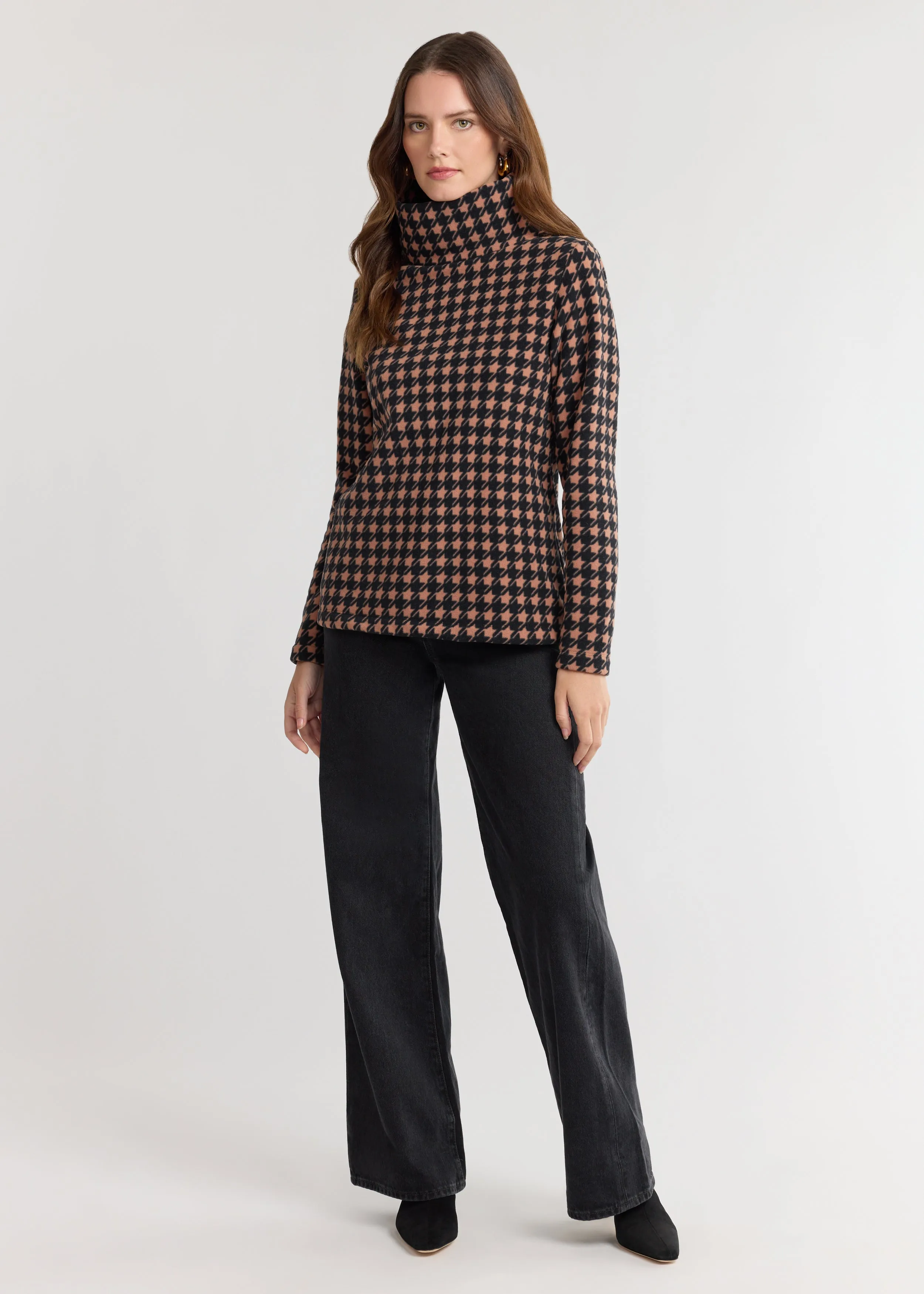 Greenpoint Turtleneck in Vello Fleece (Camel/Black Houndstooth) sold by Dudley Stephens product image thumbnail 4