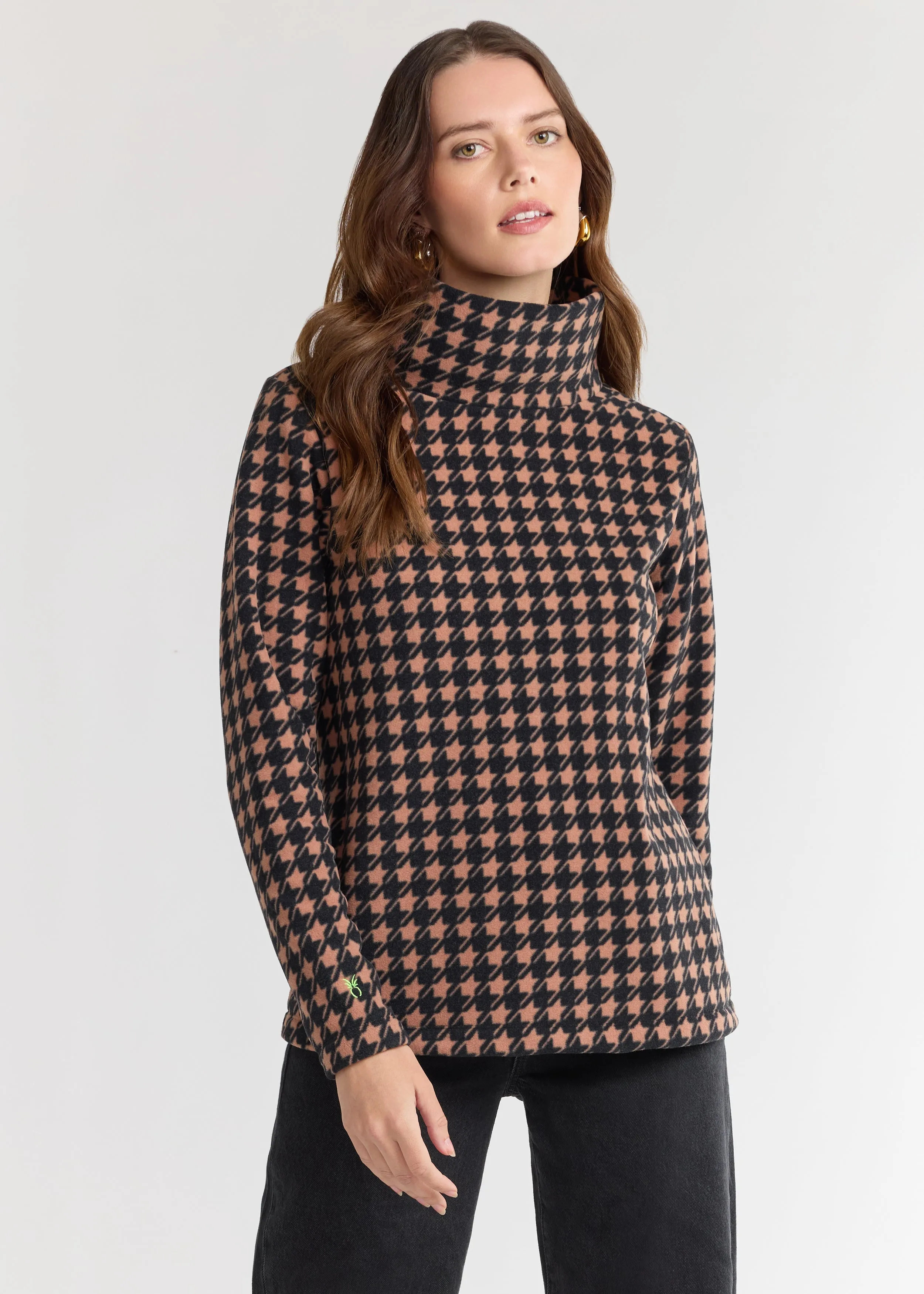 Greenpoint Turtleneck in Vello Fleece (Camel/Black Houndstooth) sold by Dudley Stephens