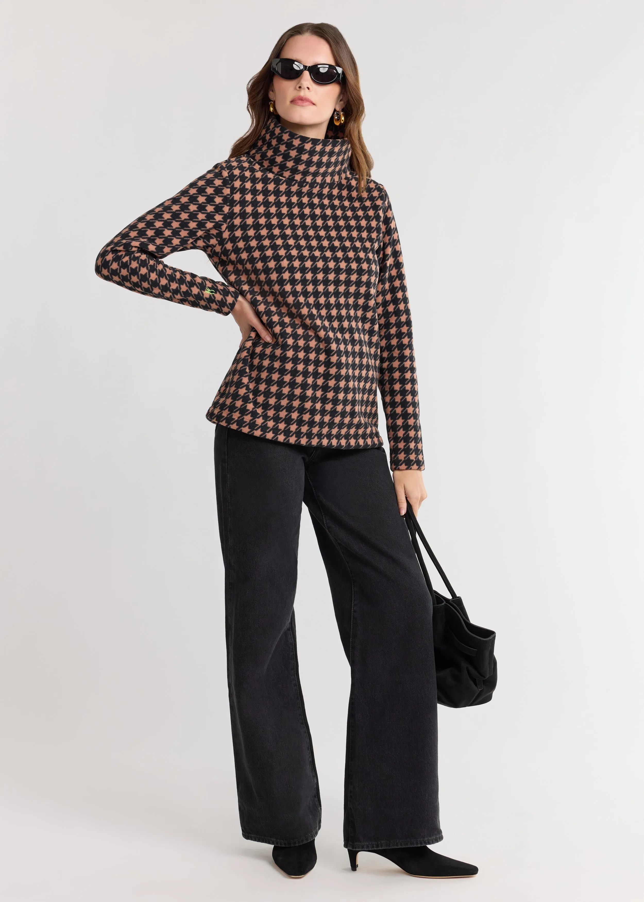 Greenpoint Turtleneck in Vello Fleece (Camel/Black Houndstooth) sold by Dudley Stephens product image thumbnail 3
