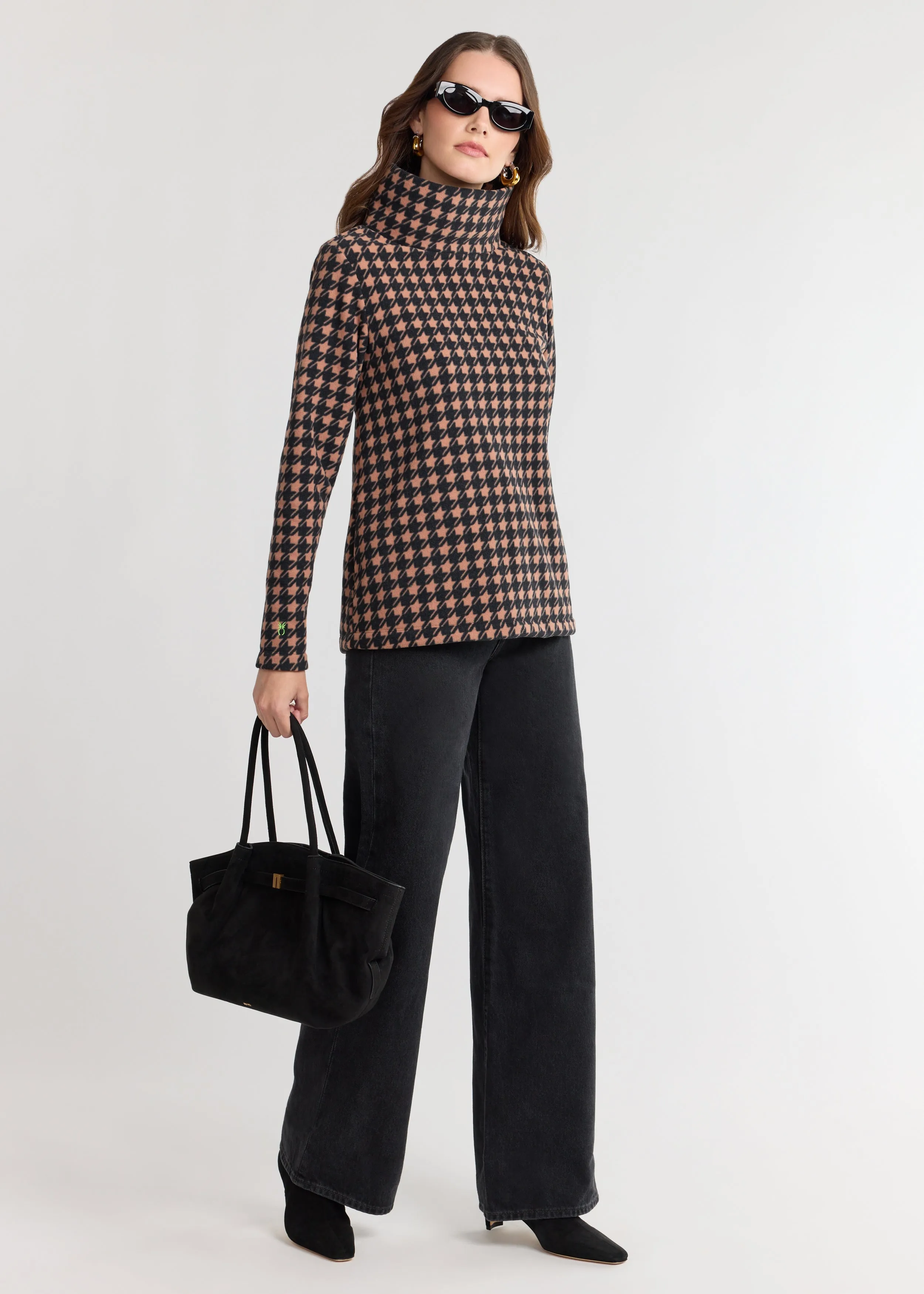Greenpoint Turtleneck in Vello Fleece (Camel/Black Houndstooth) sold by Dudley Stephens product image thumbnail 2