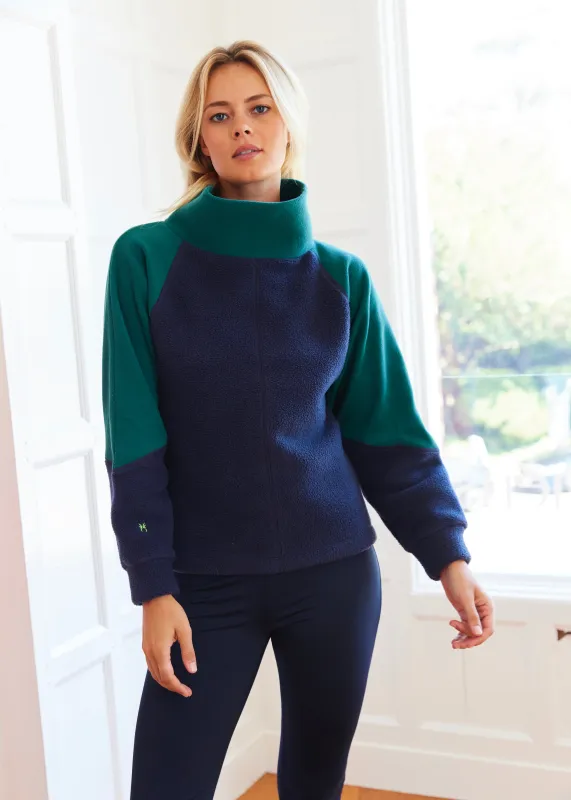 Heather Pullover in Sherpa/Vello Fleece (Navy/Woodland Green) sold by Dudley Stephens