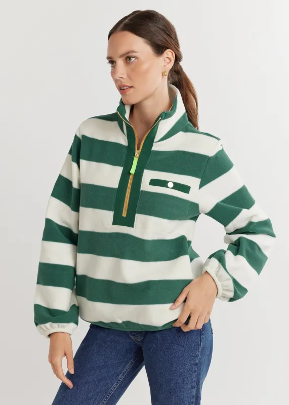 Braeburn Pullover in Vello Fleece (Woodland Green/Cream Wide Stripe) sold by Dudley Stephens
