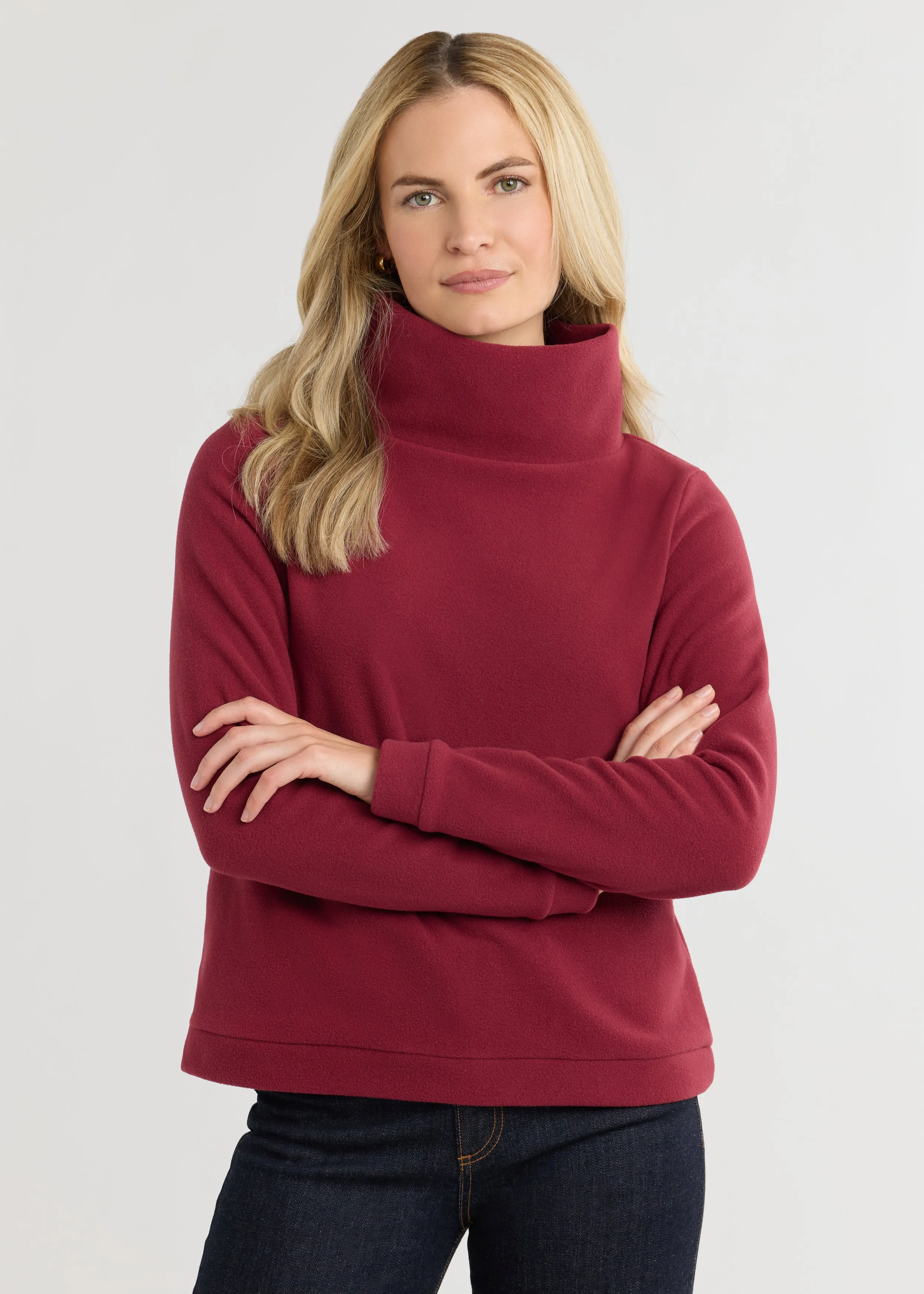Park Slope Turtleneck in Vello Fleece (Burgundy) sold by Dudley Stephens
