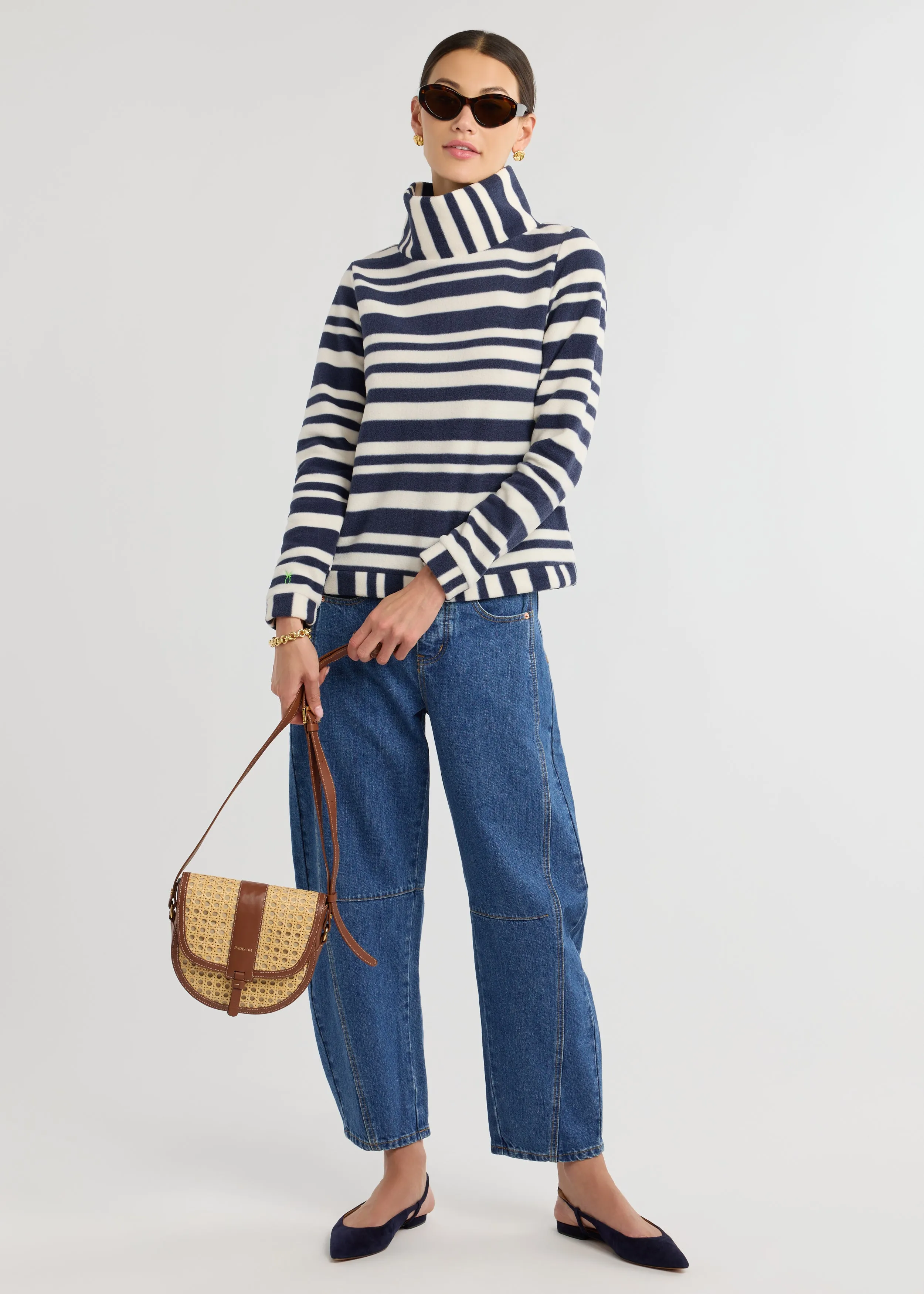 Park Slope Turtleneck in Vello Fleece (Navy/Cream Variegated Stripe) sold by Dudley Stephens product image thumbnail 2
