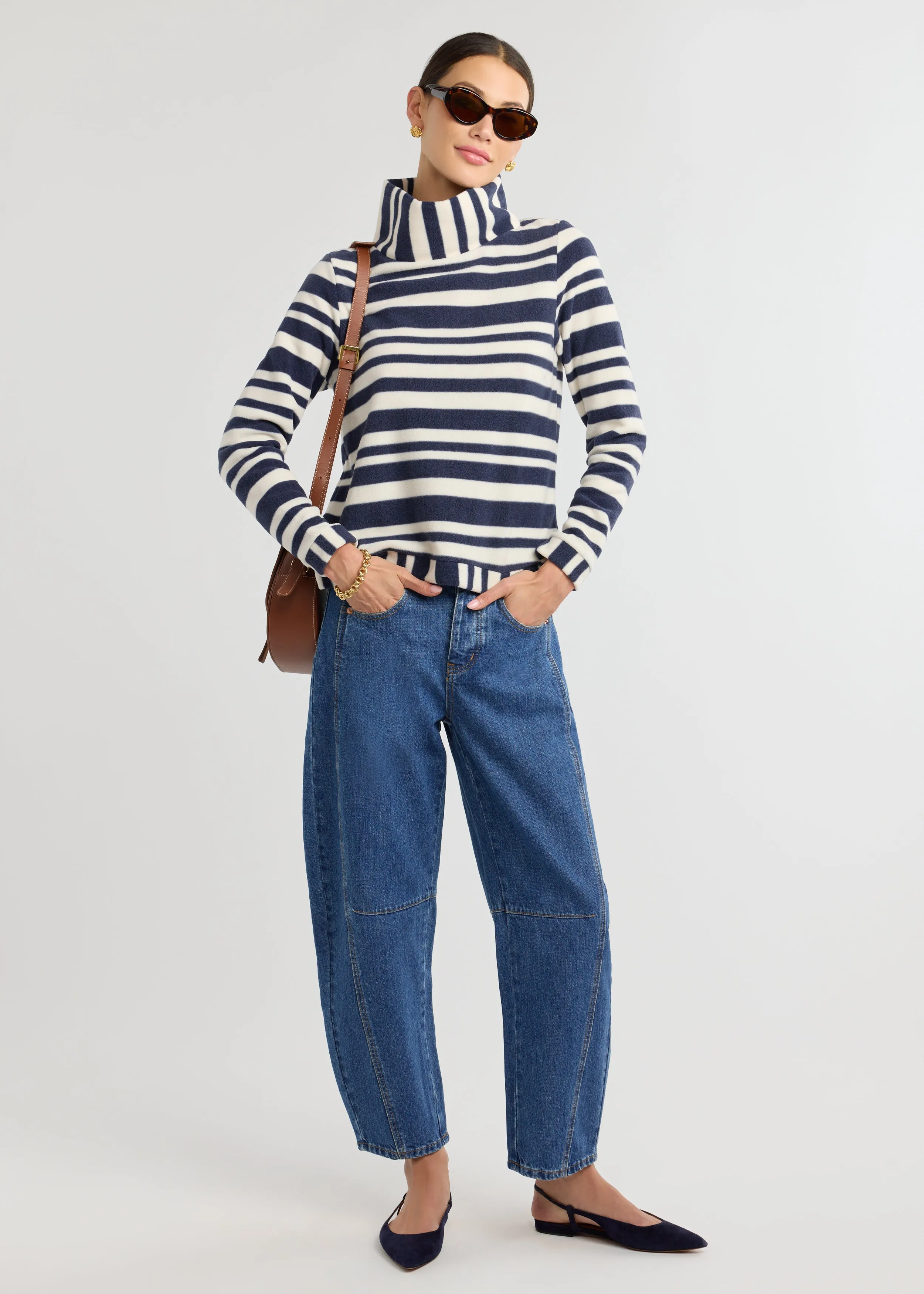 Park Slope Turtleneck in Vello Fleece (Navy/Cream Variegated Stripe) sold by Dudley Stephens product image thumbnail 3